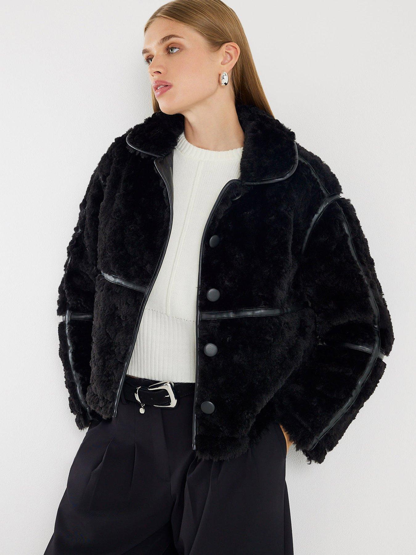 front image of river-island-pu-seam-detail-borg-jacket-black