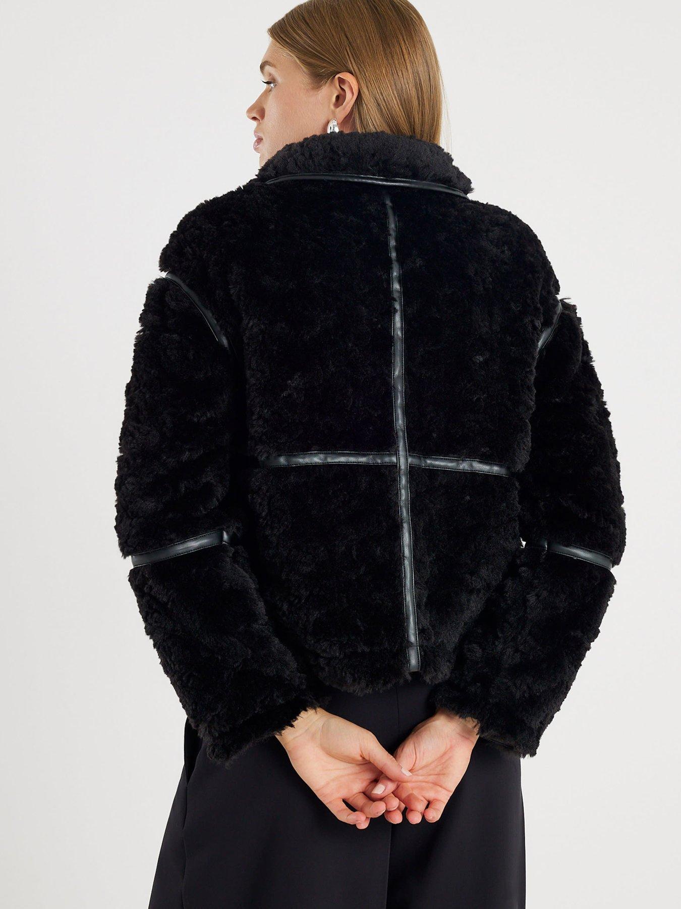  image of river-island-pu-seam-detail-borg-jacket-black