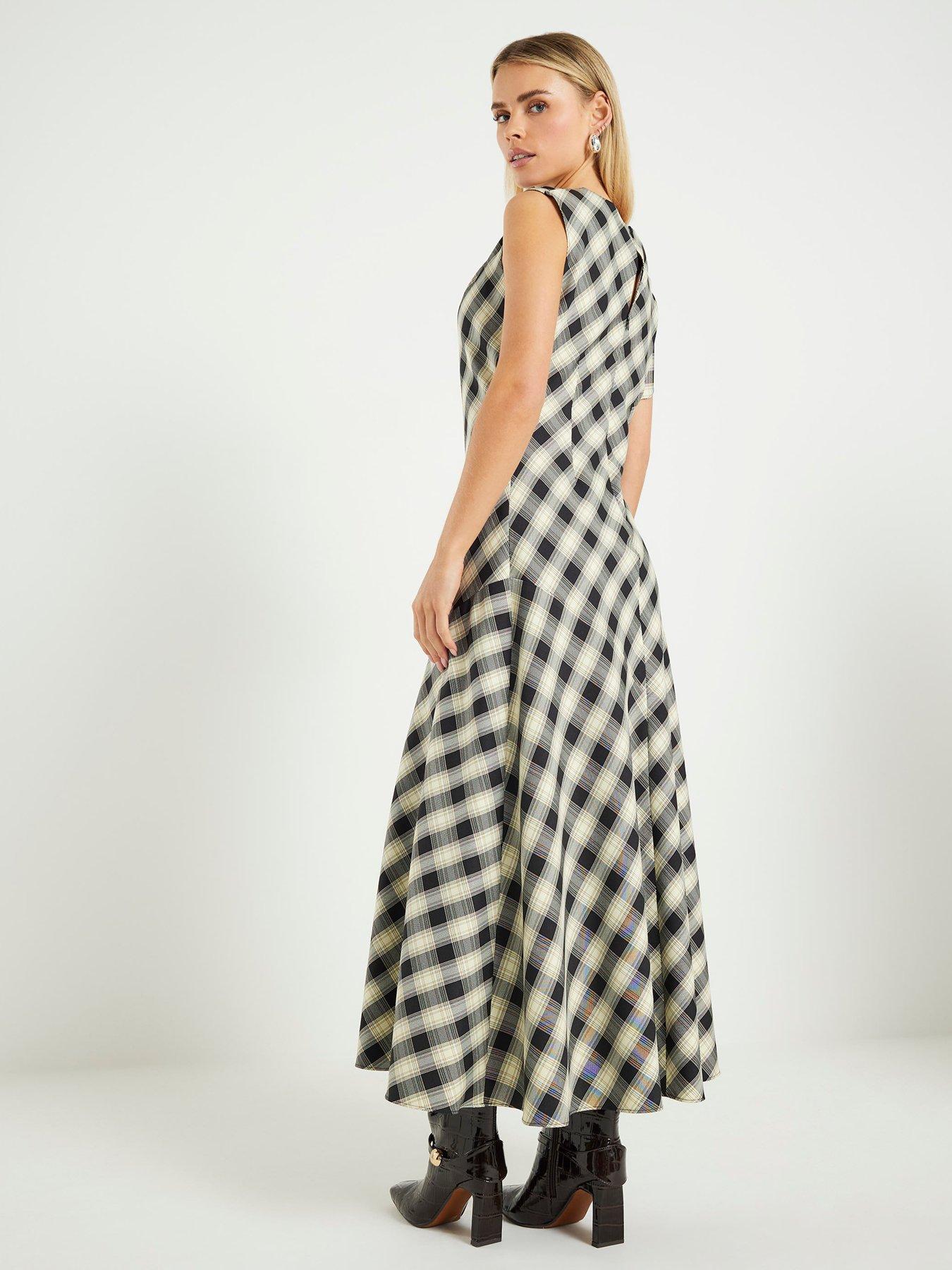 stillFront image of river-island-petite-checked-knot-maxi-dress-beige