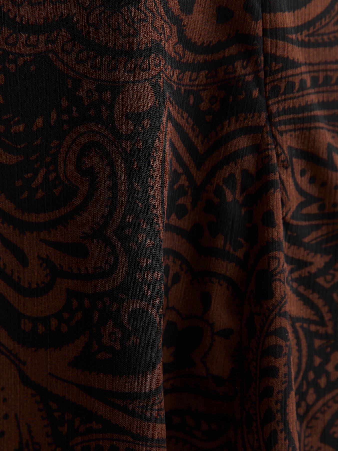 Image 5 of 5 of New Look Paisley Chiffon Mini Dress - Brown