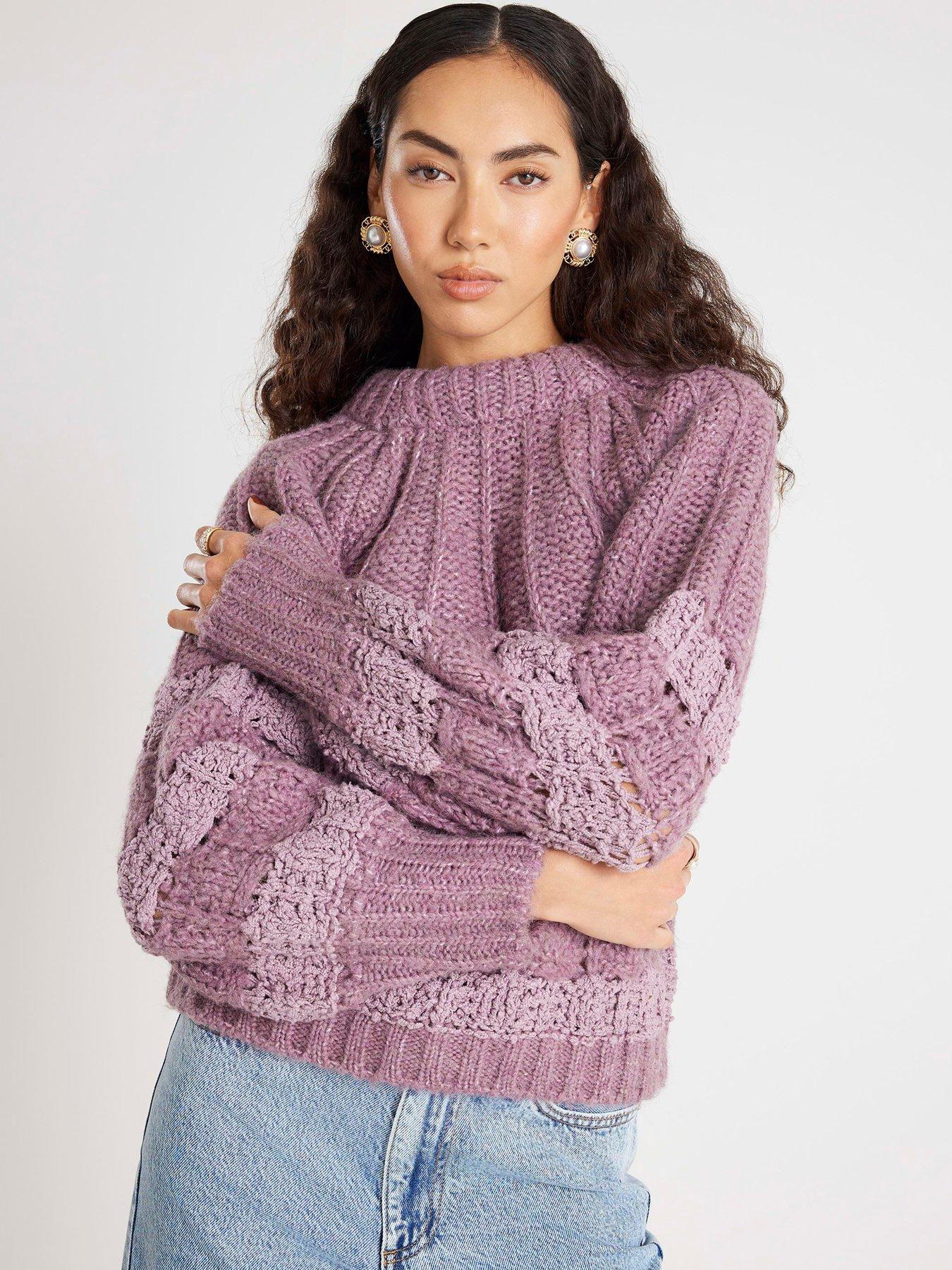 River Island Pointelle Bow Back Jumper - Purple