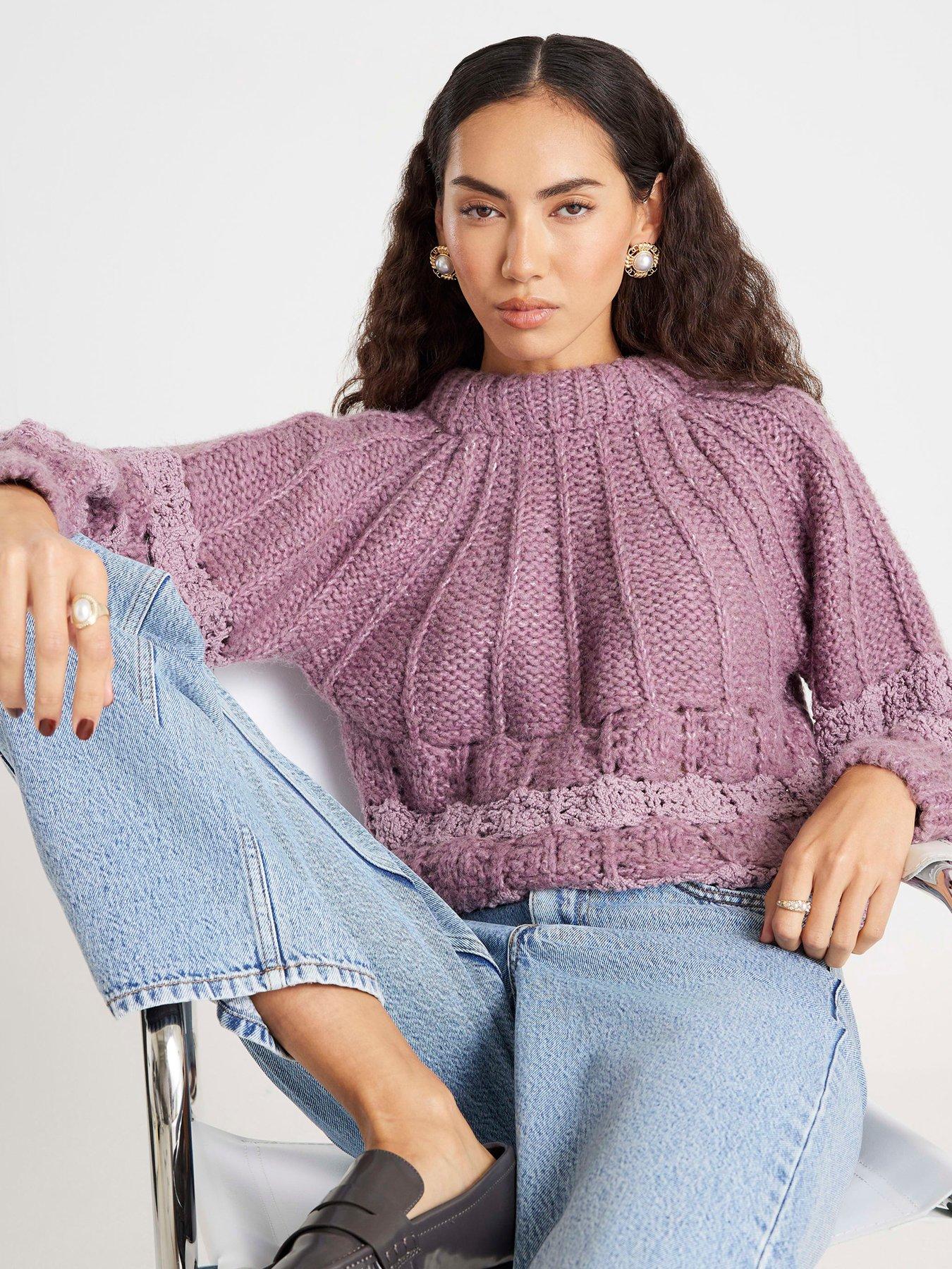  image of river-island-pointelle-bow-back-jumper-purple