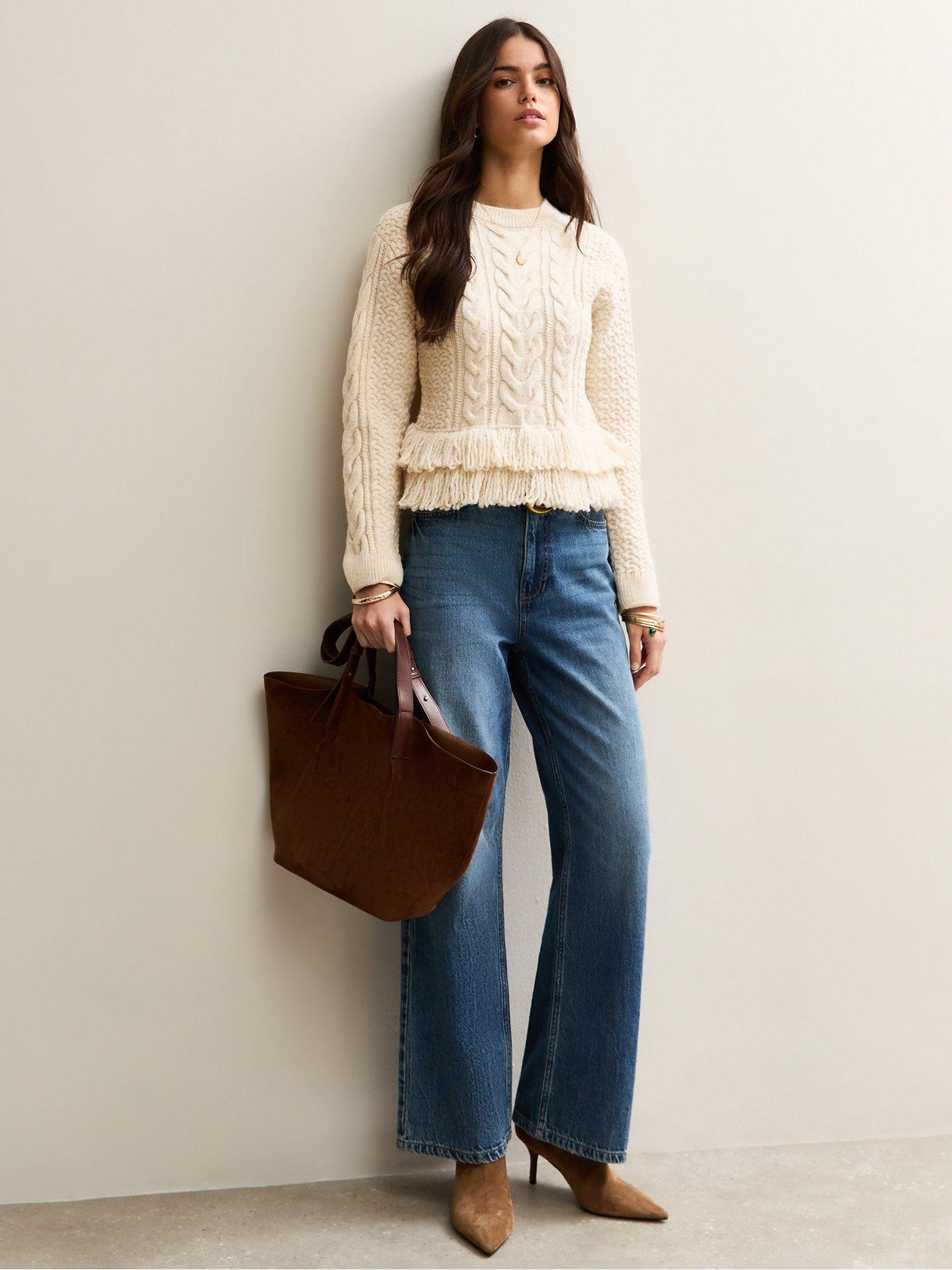  image of new-look-cable-knit-fringe-hem-jumper-cream