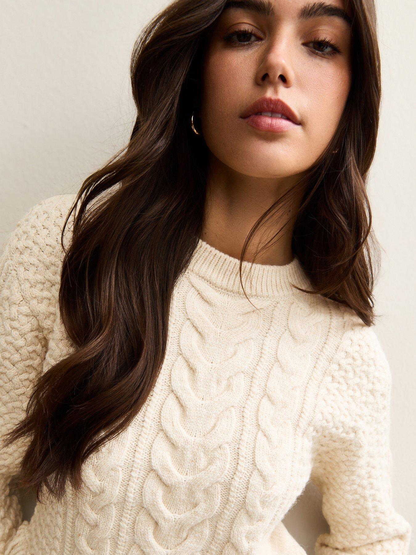  image of new-look-cable-knit-fringe-hem-jumper-cream