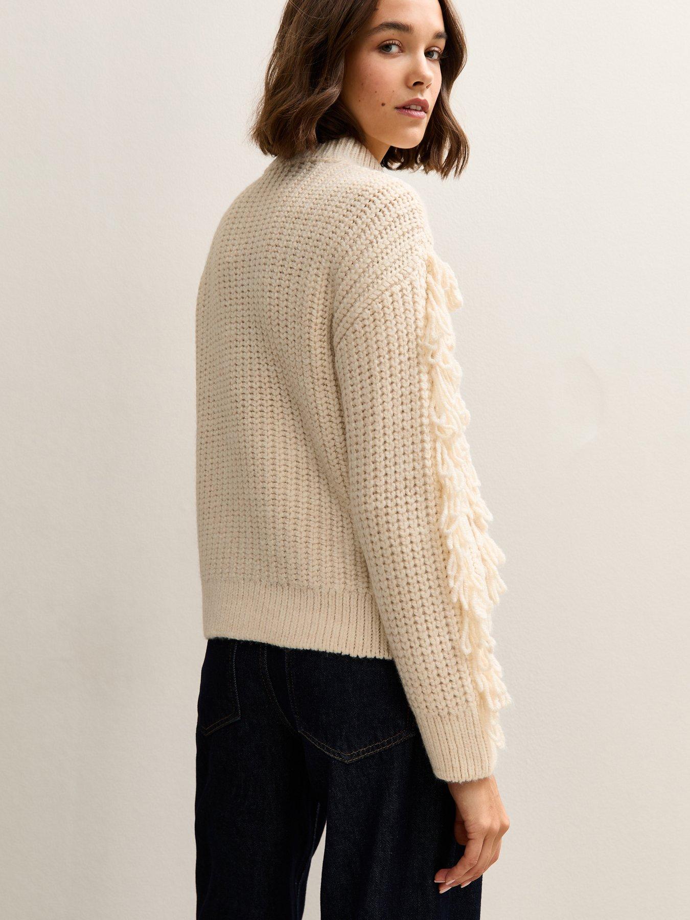 Image 2 of 6 of New Look Cable Knit Looped Fringe Jumper - Cream