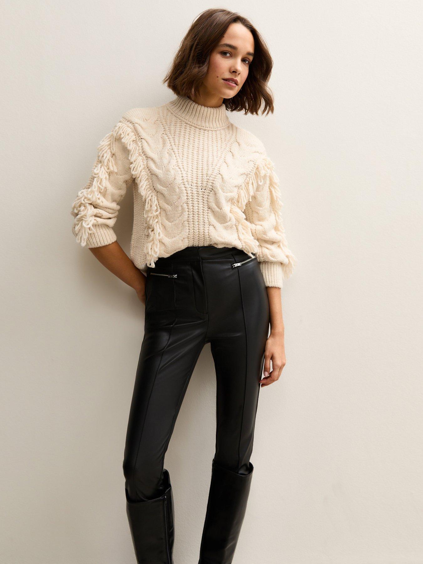 Image 5 of 6 of New Look Cable Knit Looped Fringe Jumper - Cream