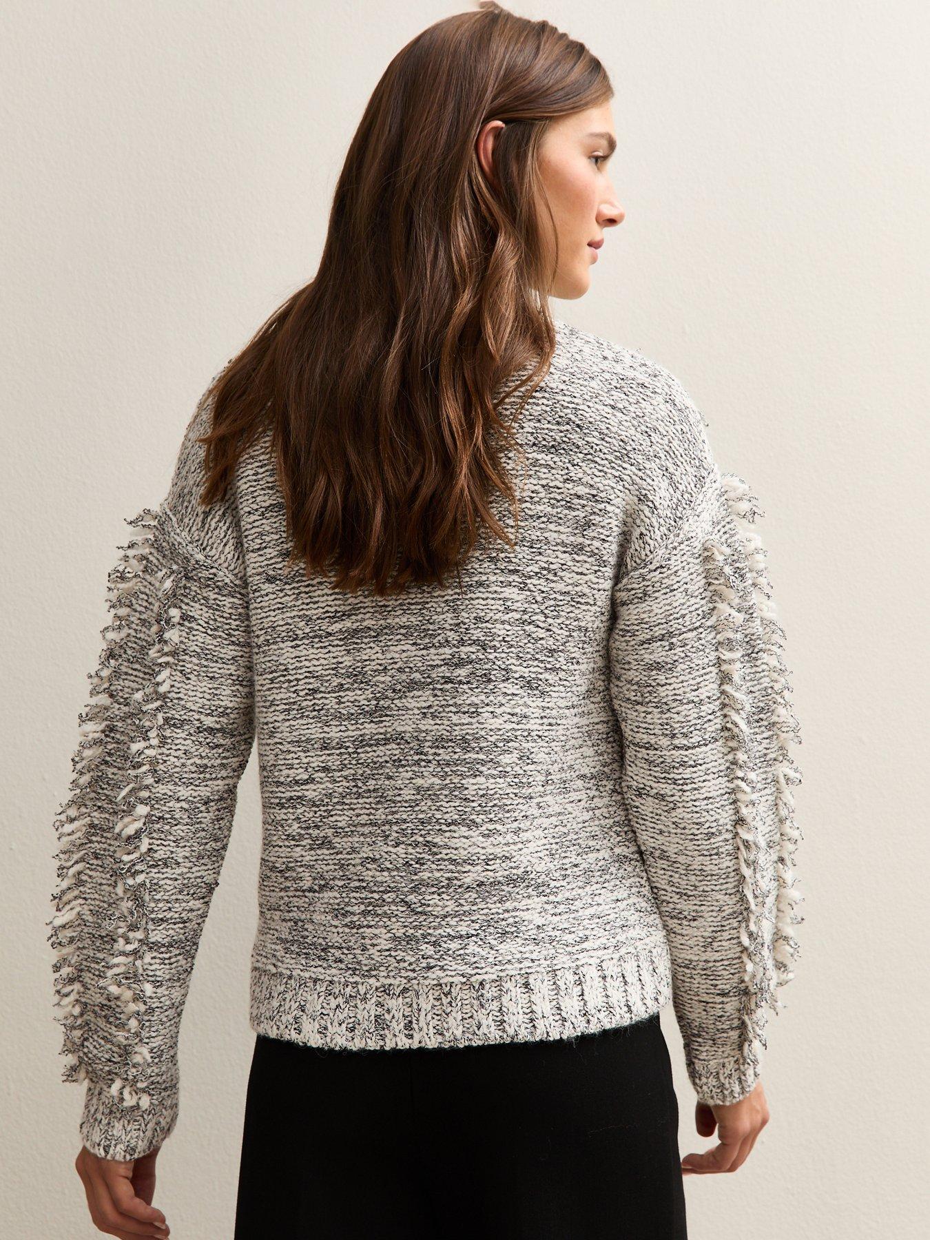  image of new-look-fringe-trim-high-neck-jumper-grey