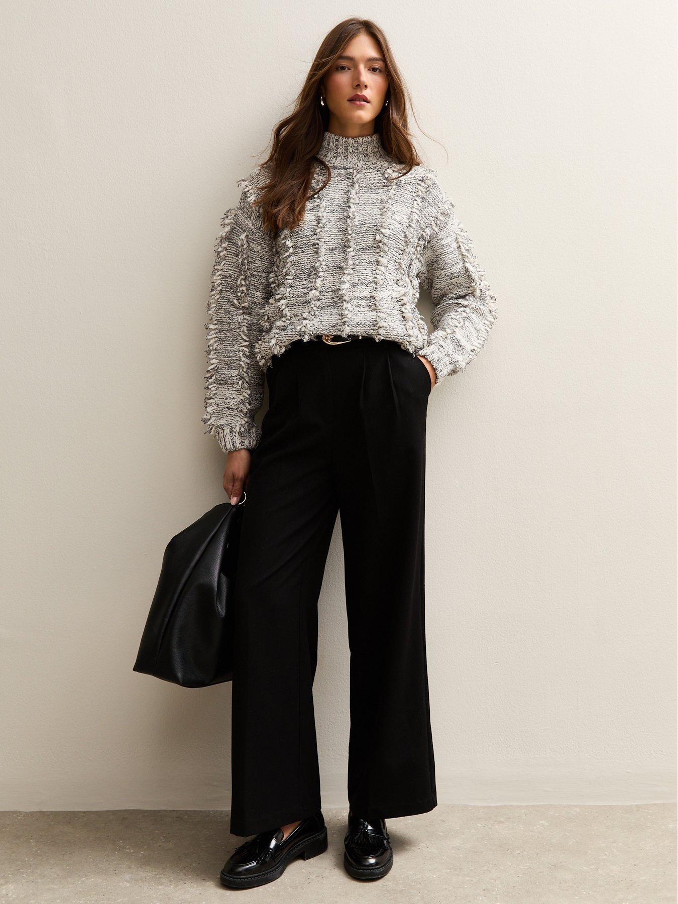  image of new-look-fringe-trim-high-neck-jumper-grey