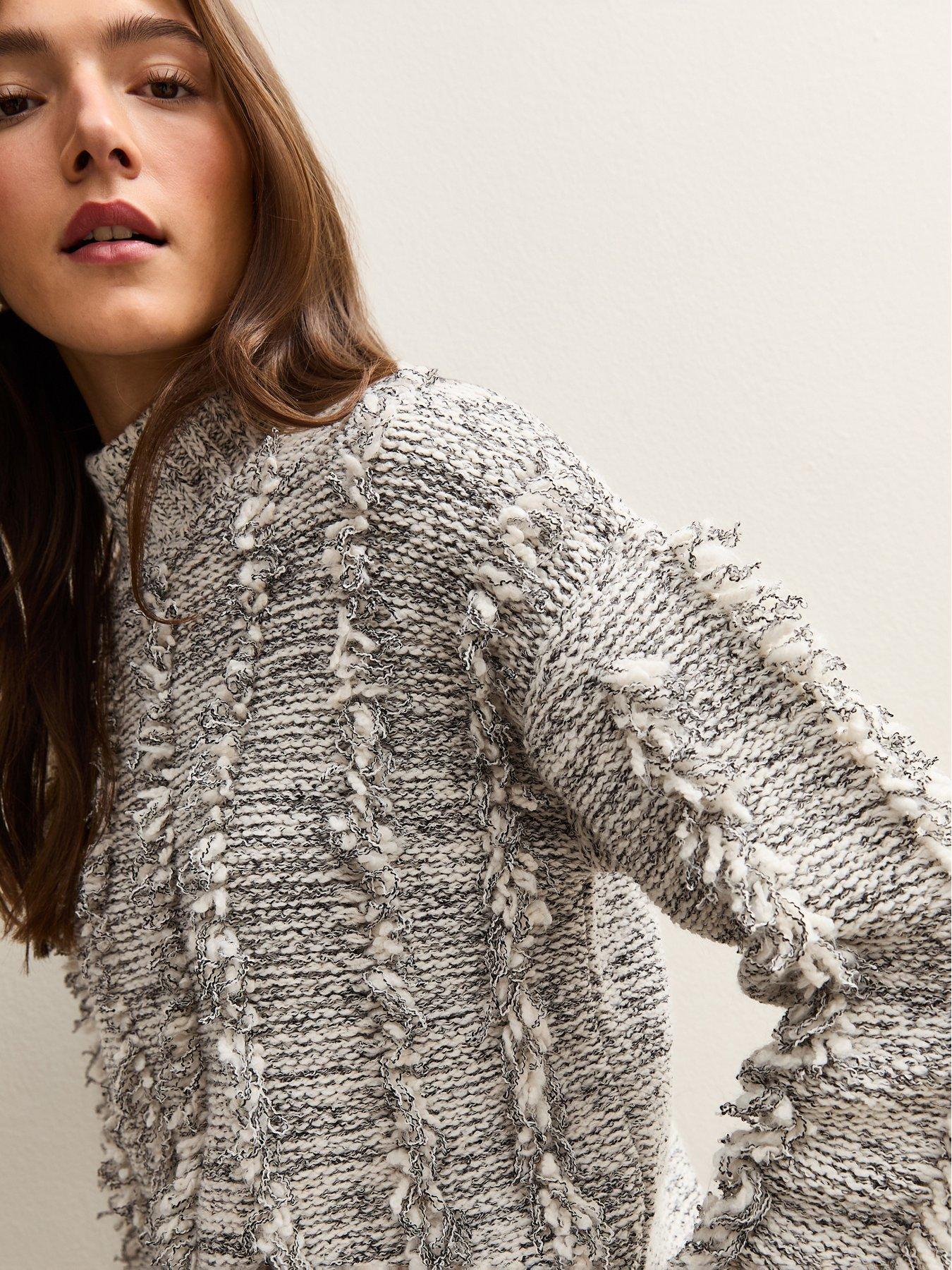  image of new-look-fringe-trim-high-neck-jumper-grey
