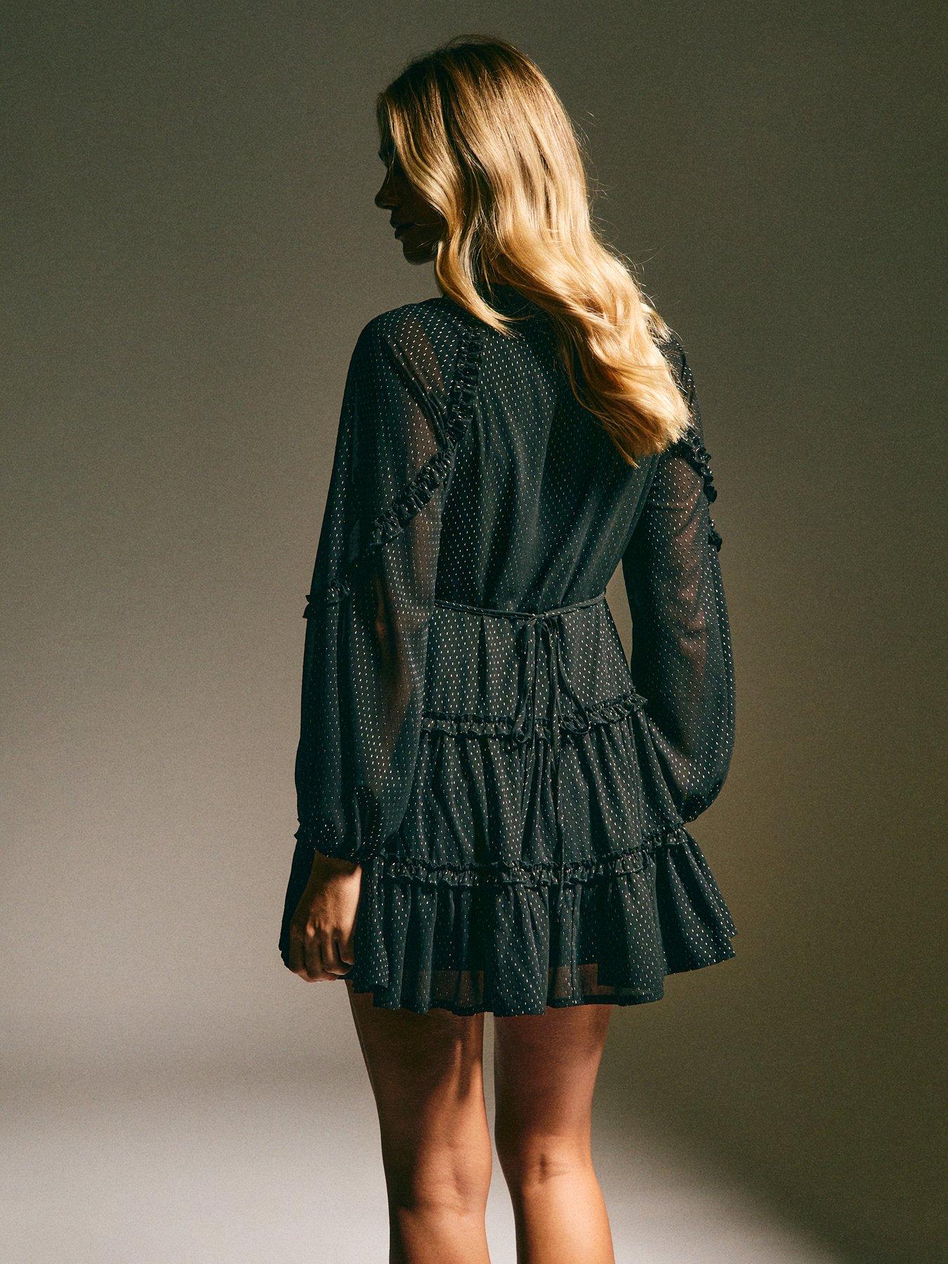 stillFront image of new-look-black-chiffon-gold-fleck-mini-dress