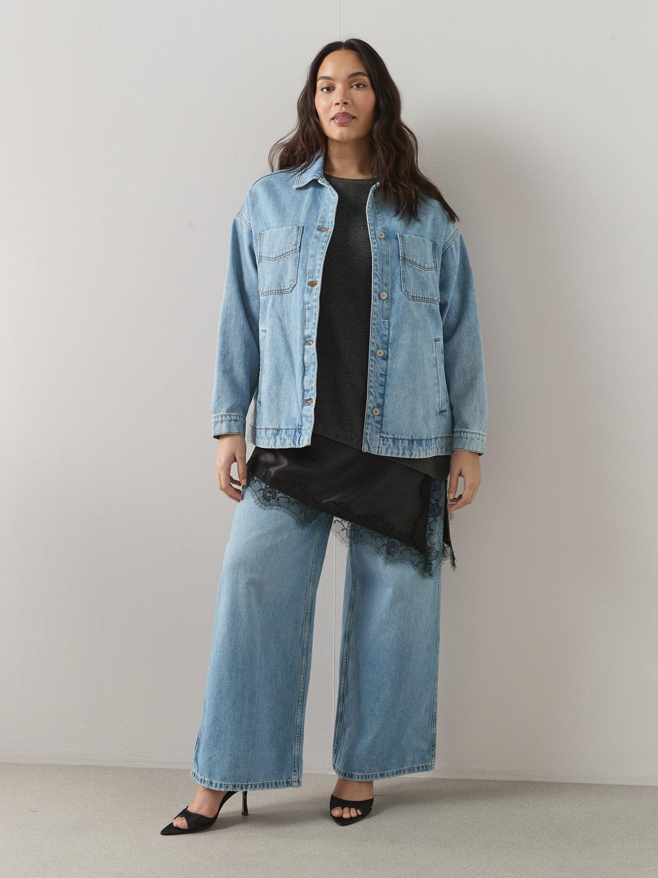  image of the-very-collection-curve-oversized-denim-jacket-blue