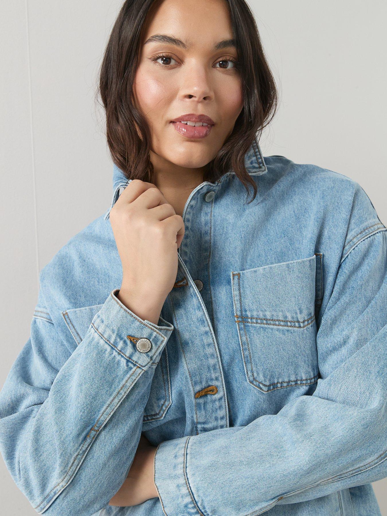  image of the-very-collection-curve-oversized-denim-jacket-blue