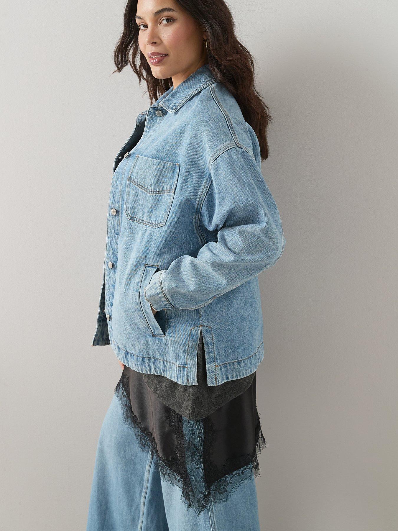  image of the-very-collection-curve-oversized-denim-jacket-blue