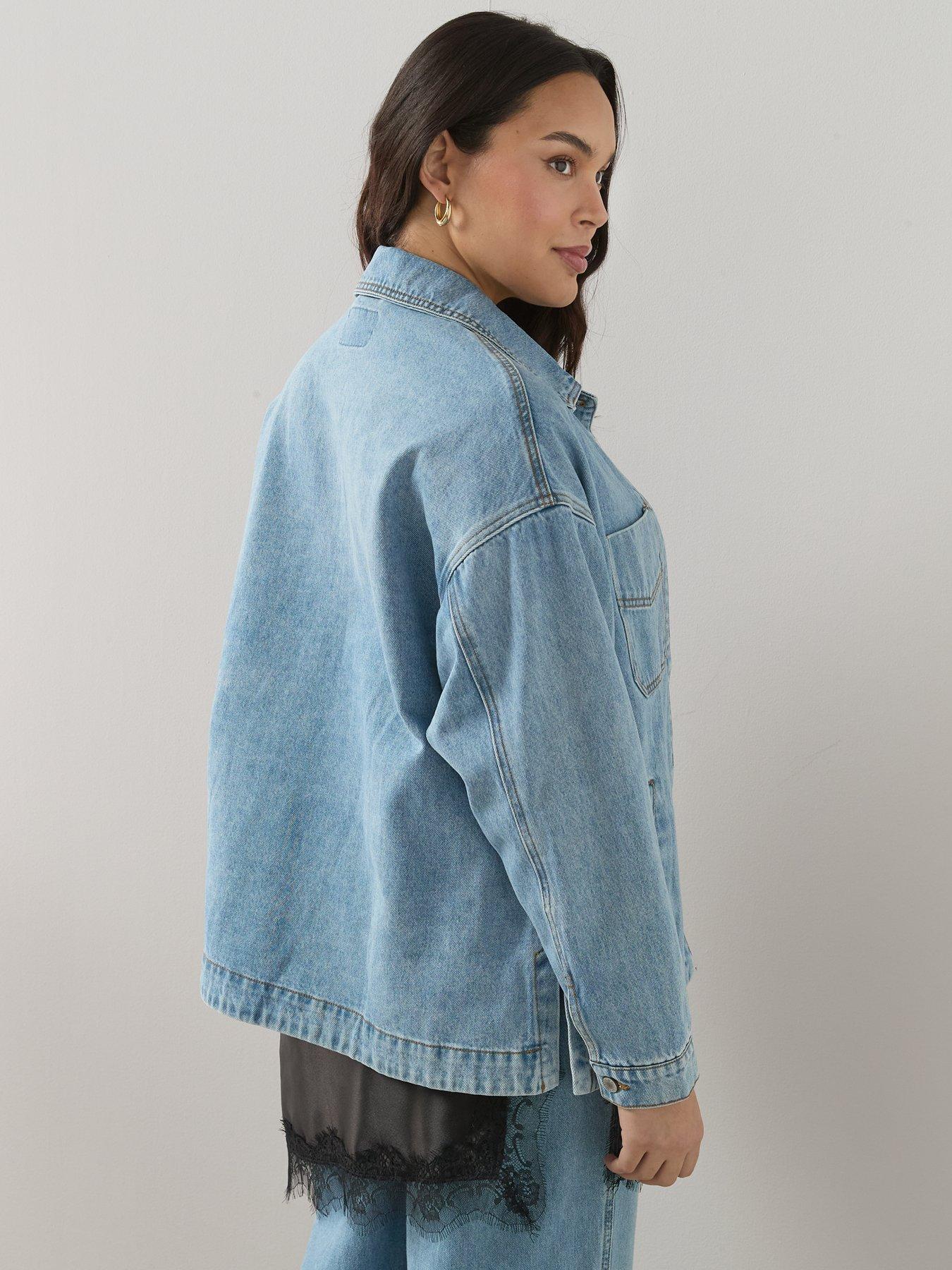  image of the-very-collection-curve-oversized-denim-jacket-blue