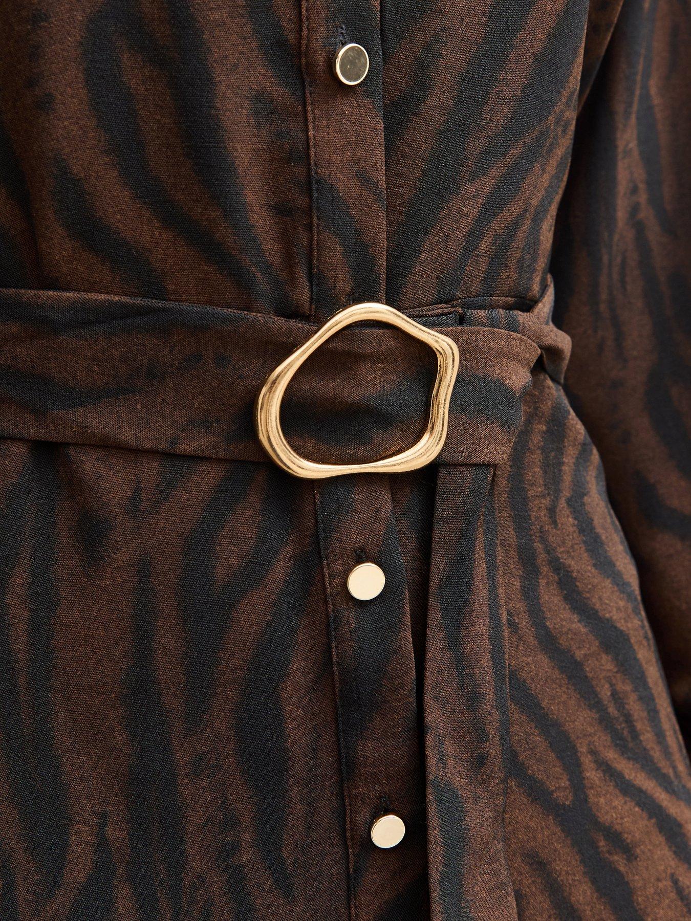 Image 5 of 5 of New Look Brown Tiger Print Buckle Detail Mini Shirt Dress