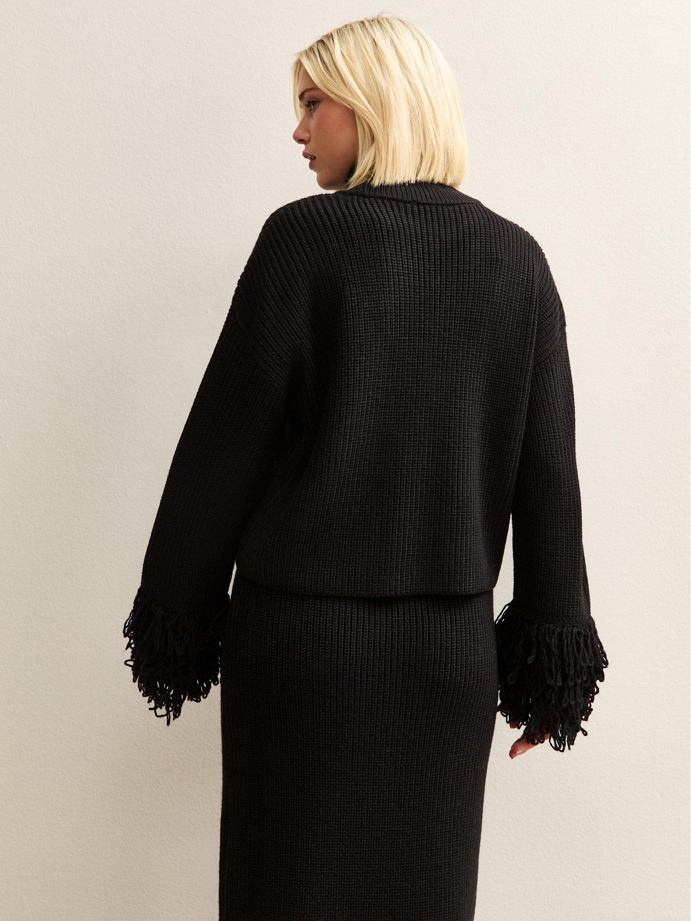  image of new-look-looped-fringe-high-neck-jumper-black