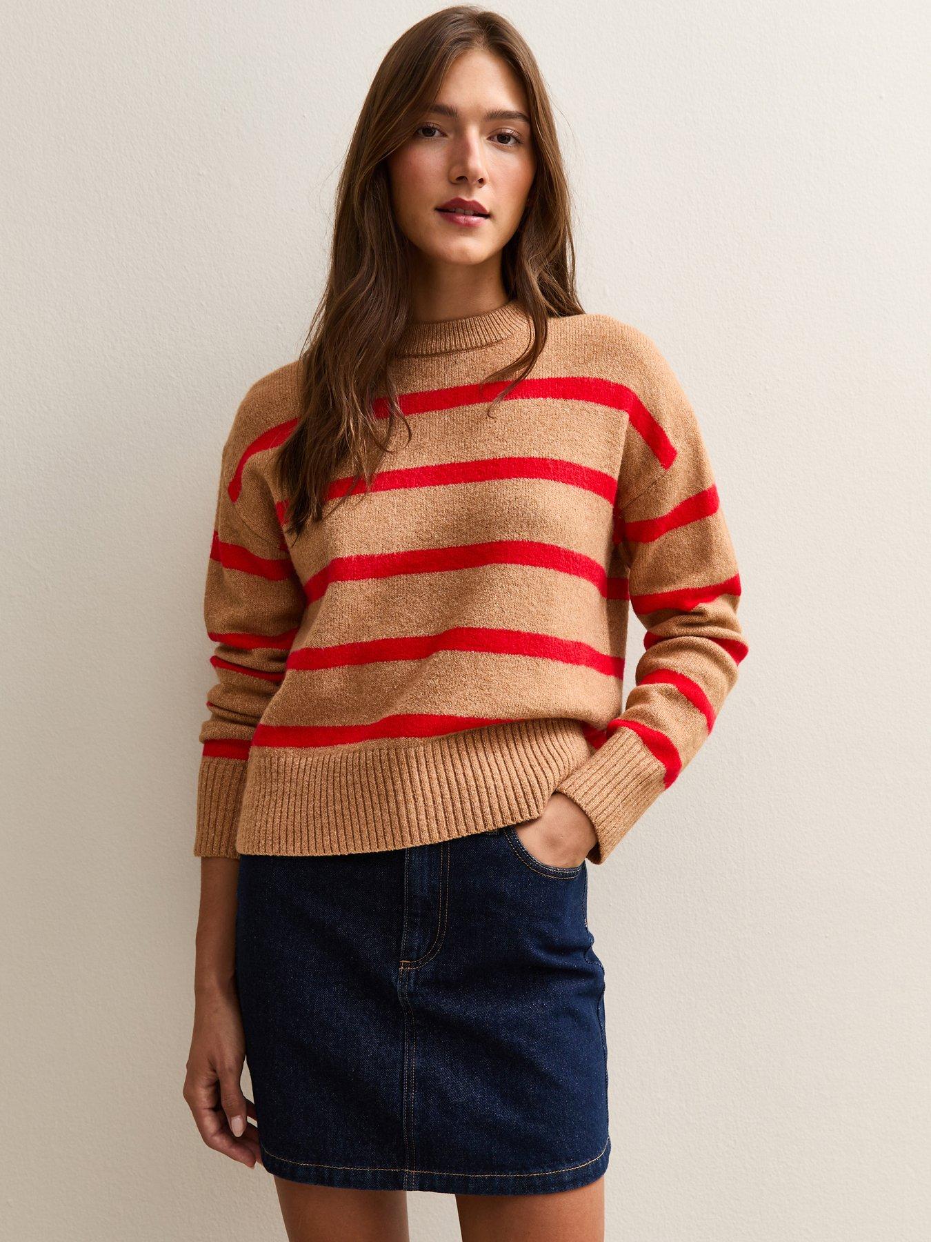 Image 1 of 6 of New Look Yellow And Red Striped Crew Neck Jumper