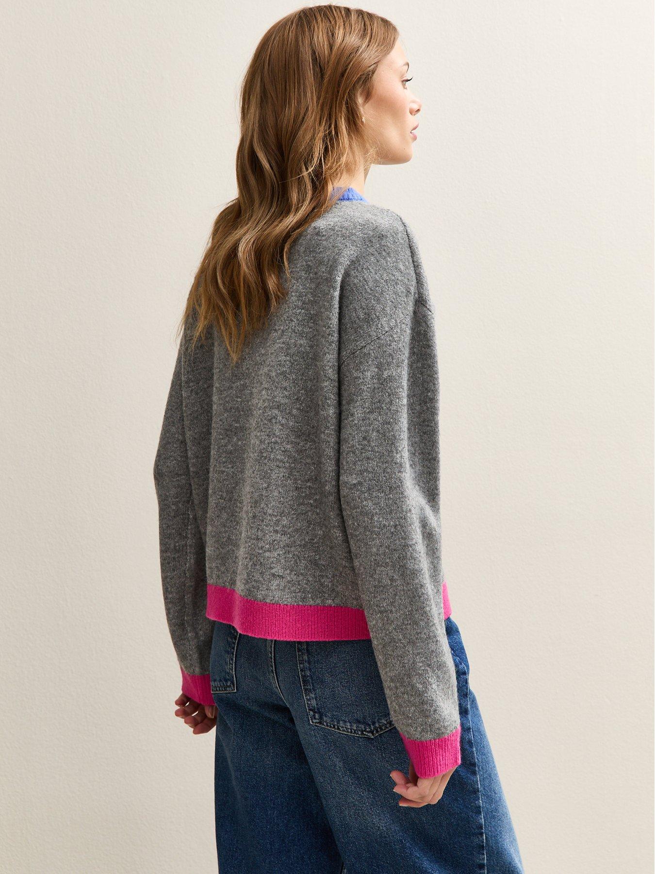  image of new-look-contrast-rib-crew-neck-jumper-grey