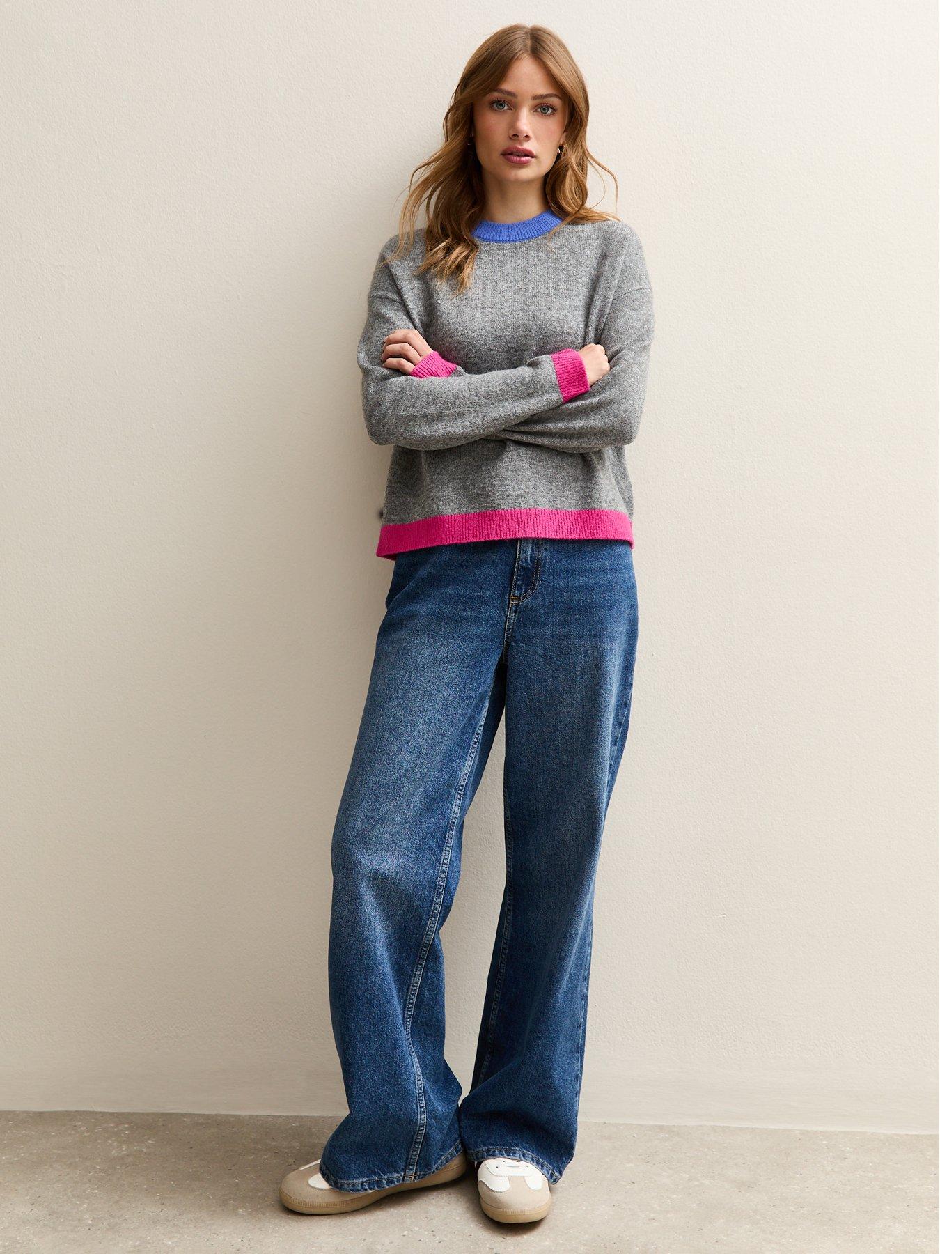 Image 3 of 6 of New Look Grey Contrast Rib Crew Neck Jumper