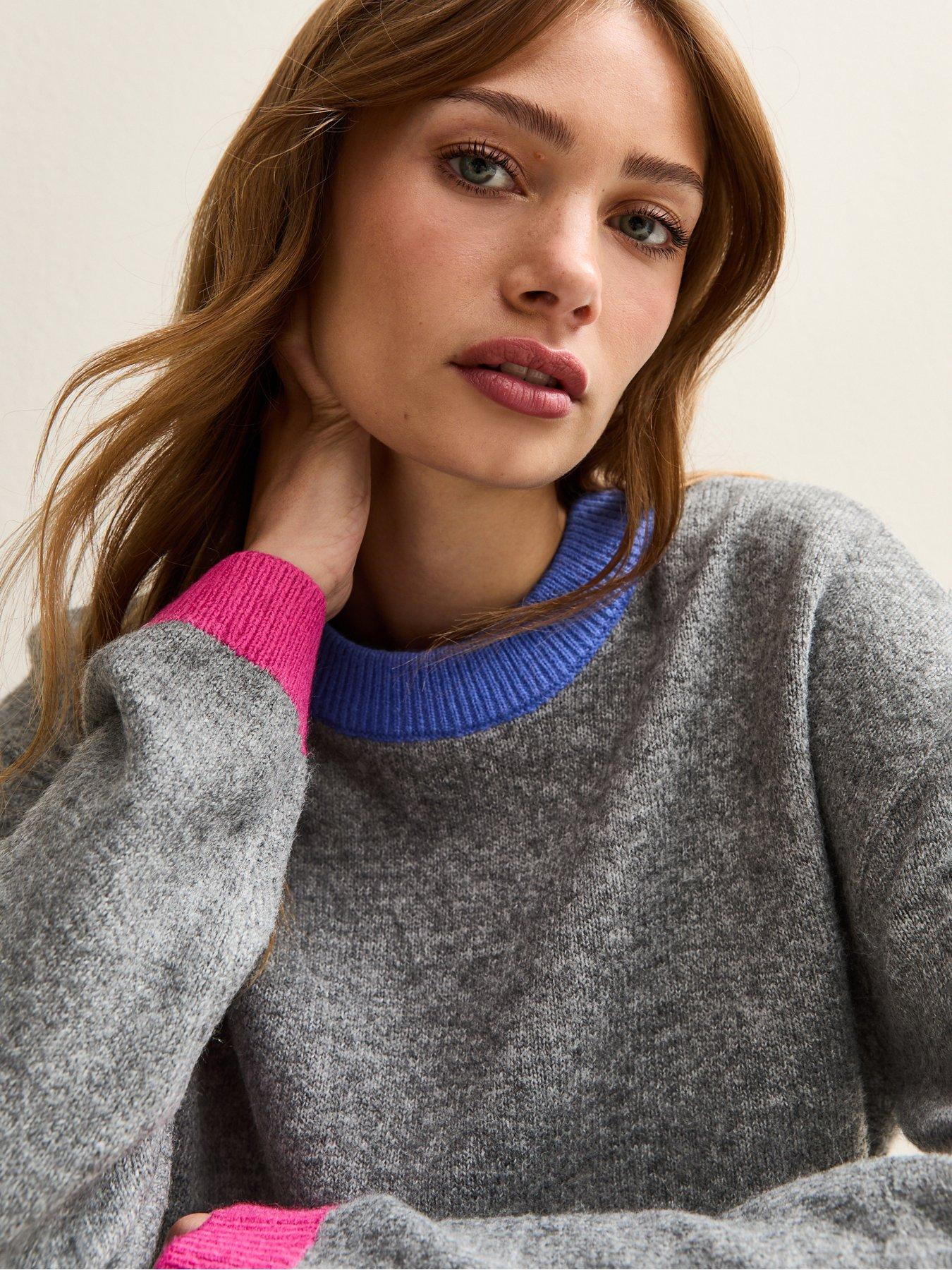  image of new-look-contrast-rib-crew-neck-jumper-grey