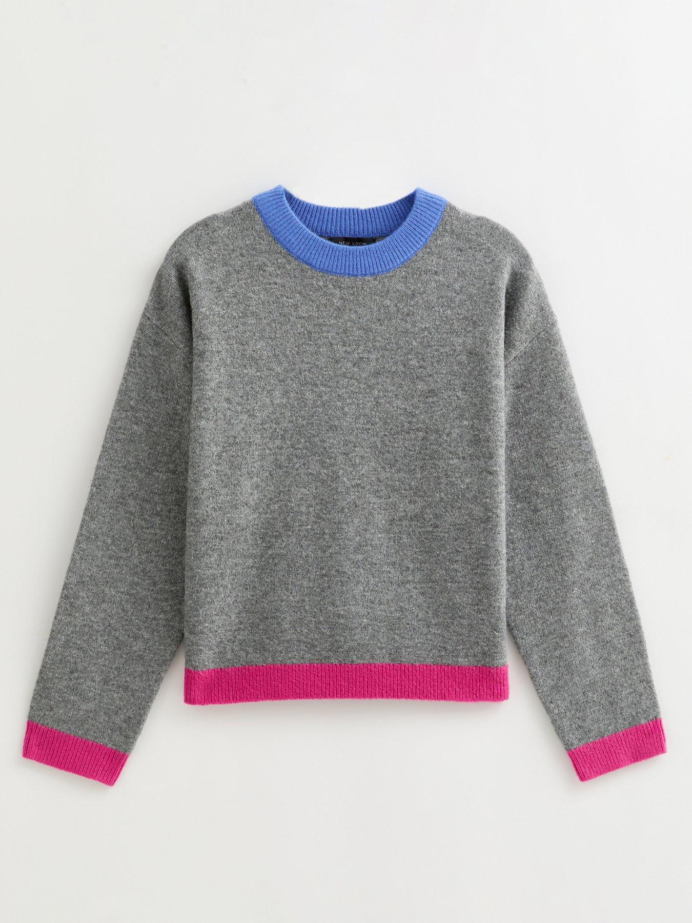  image of new-look-contrast-rib-crew-neck-jumper-grey
