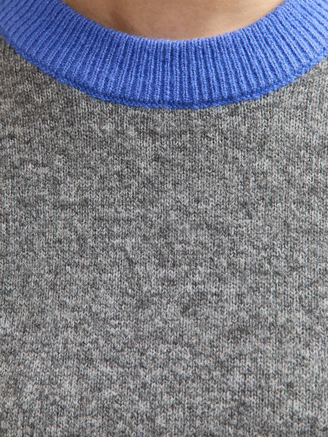  image of new-look-contrast-rib-crew-neck-jumper-grey