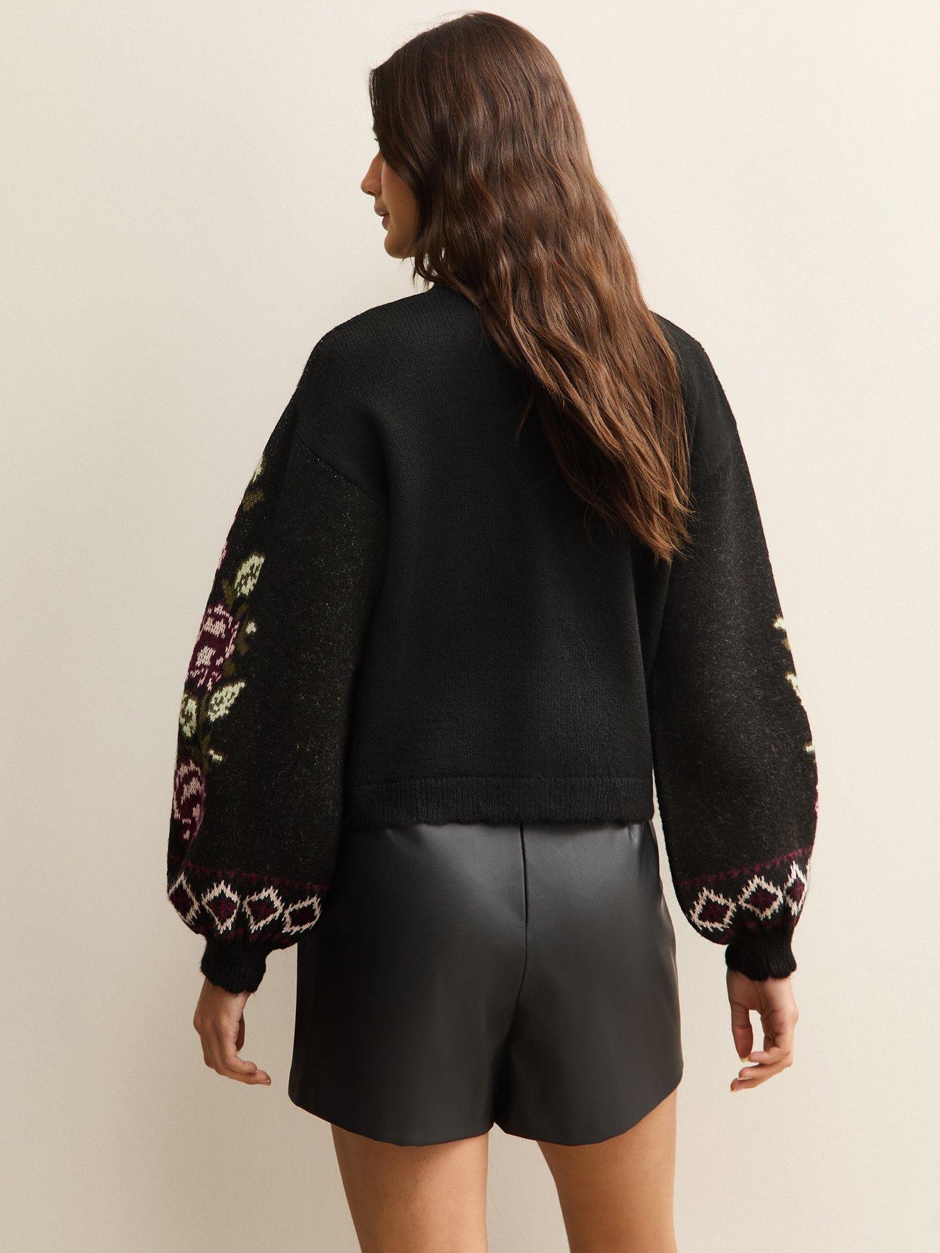  image of new-look-floral-jacquard-v-neck-cardigan-black