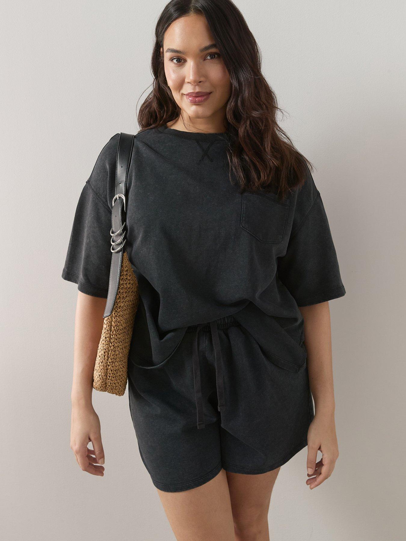 Image 1 of 6 of The Very Collection Curve Sweat Short Co-ord Set - Black