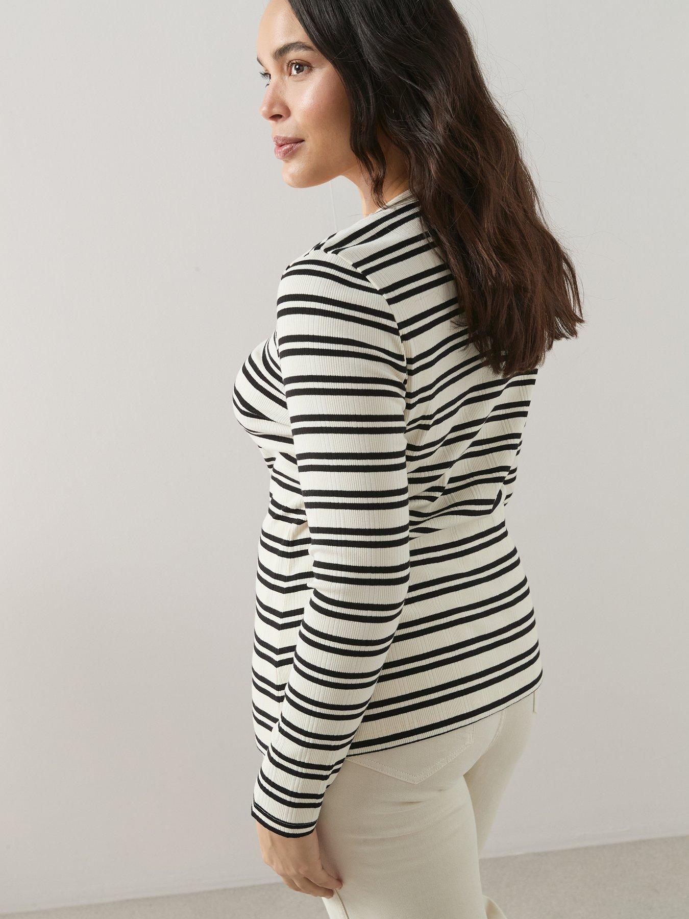  image of the-very-collection-curve-stripe-rib-button-through-top-multi