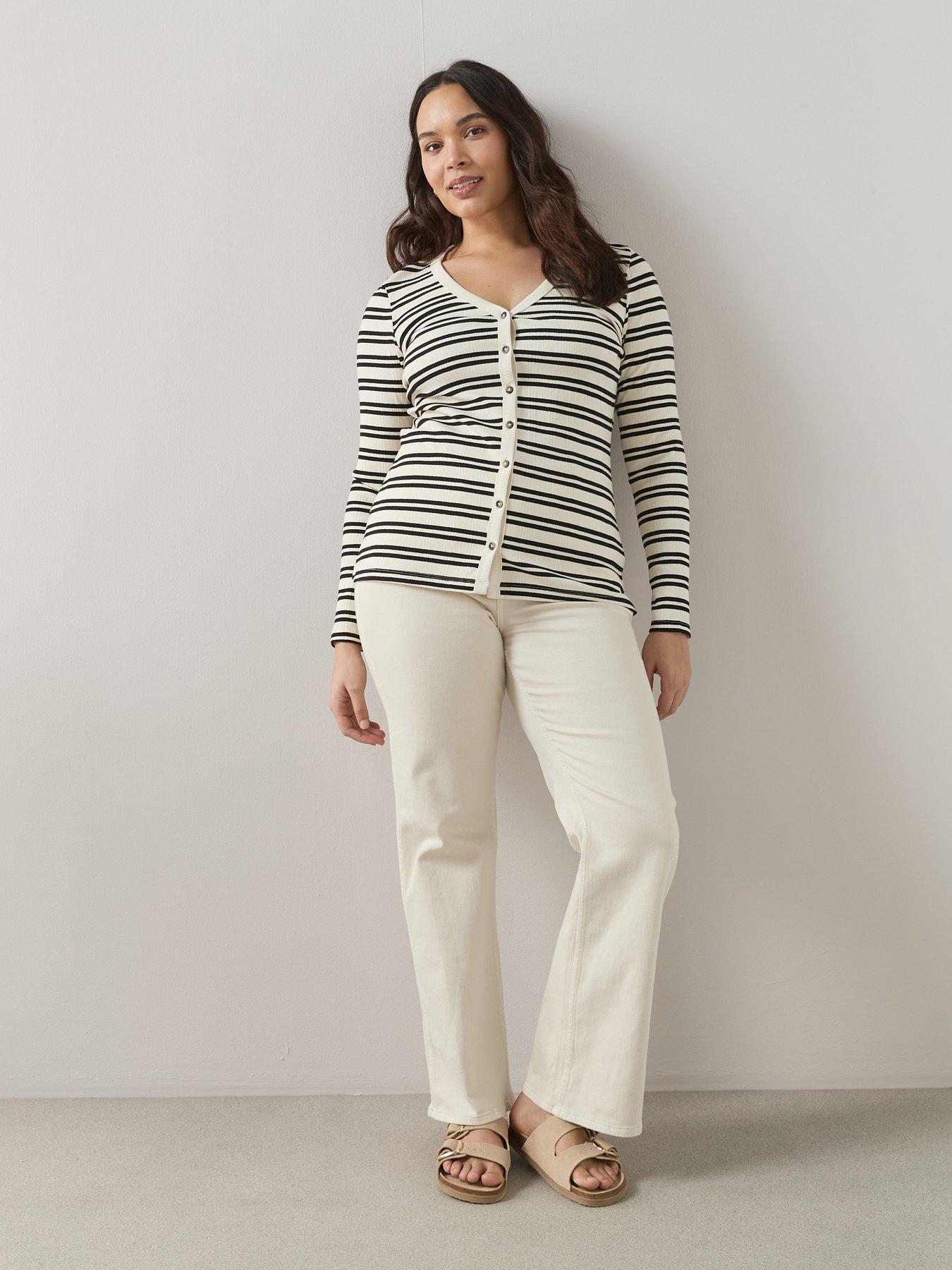  image of the-very-collection-curve-stripe-rib-button-through-top-multi