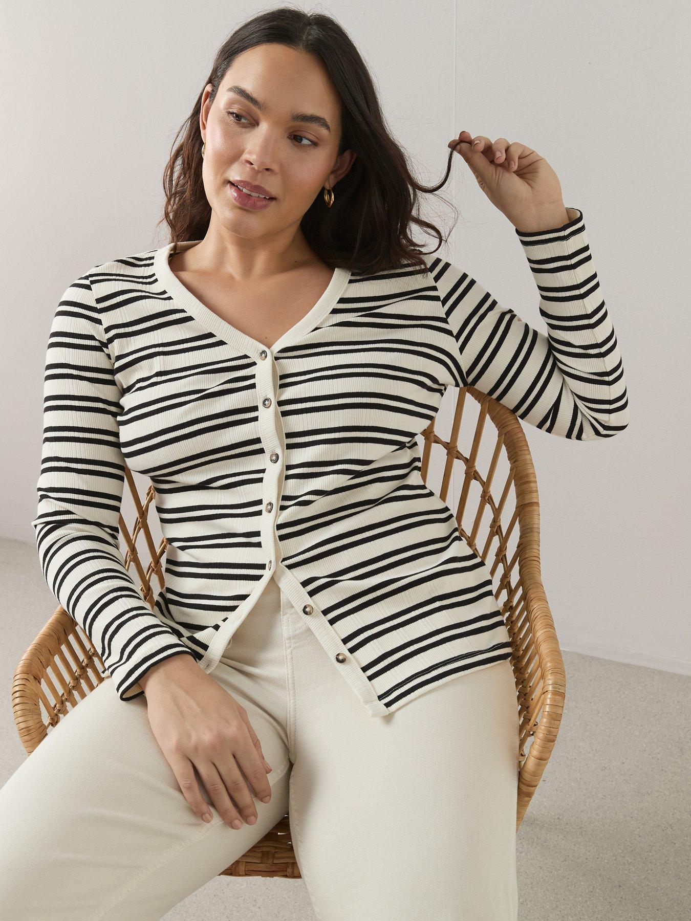  image of the-very-collection-curve-stripe-rib-button-through-top-multi
