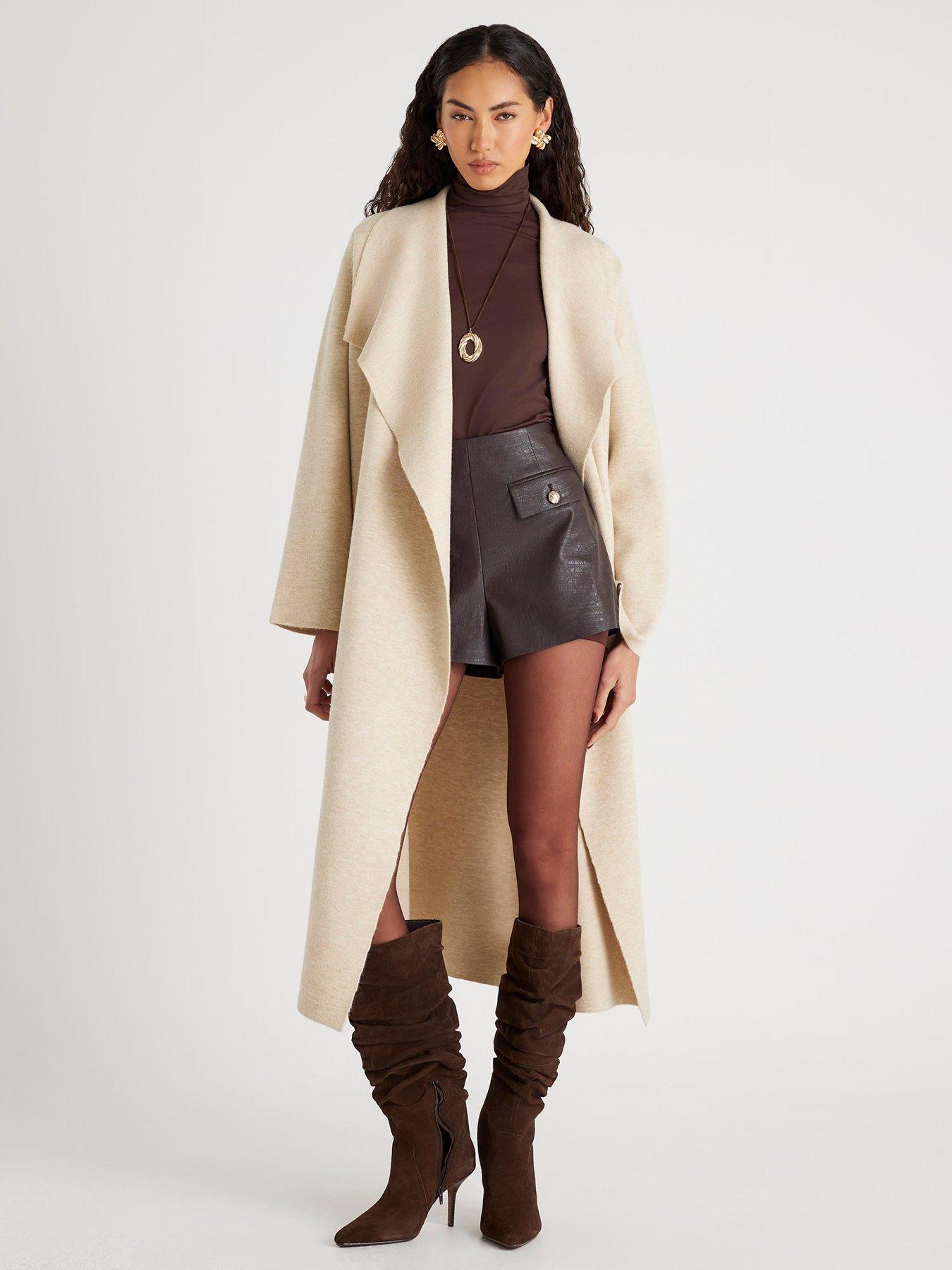 front image of river-island-beige-knitted-waterfall-cardigan