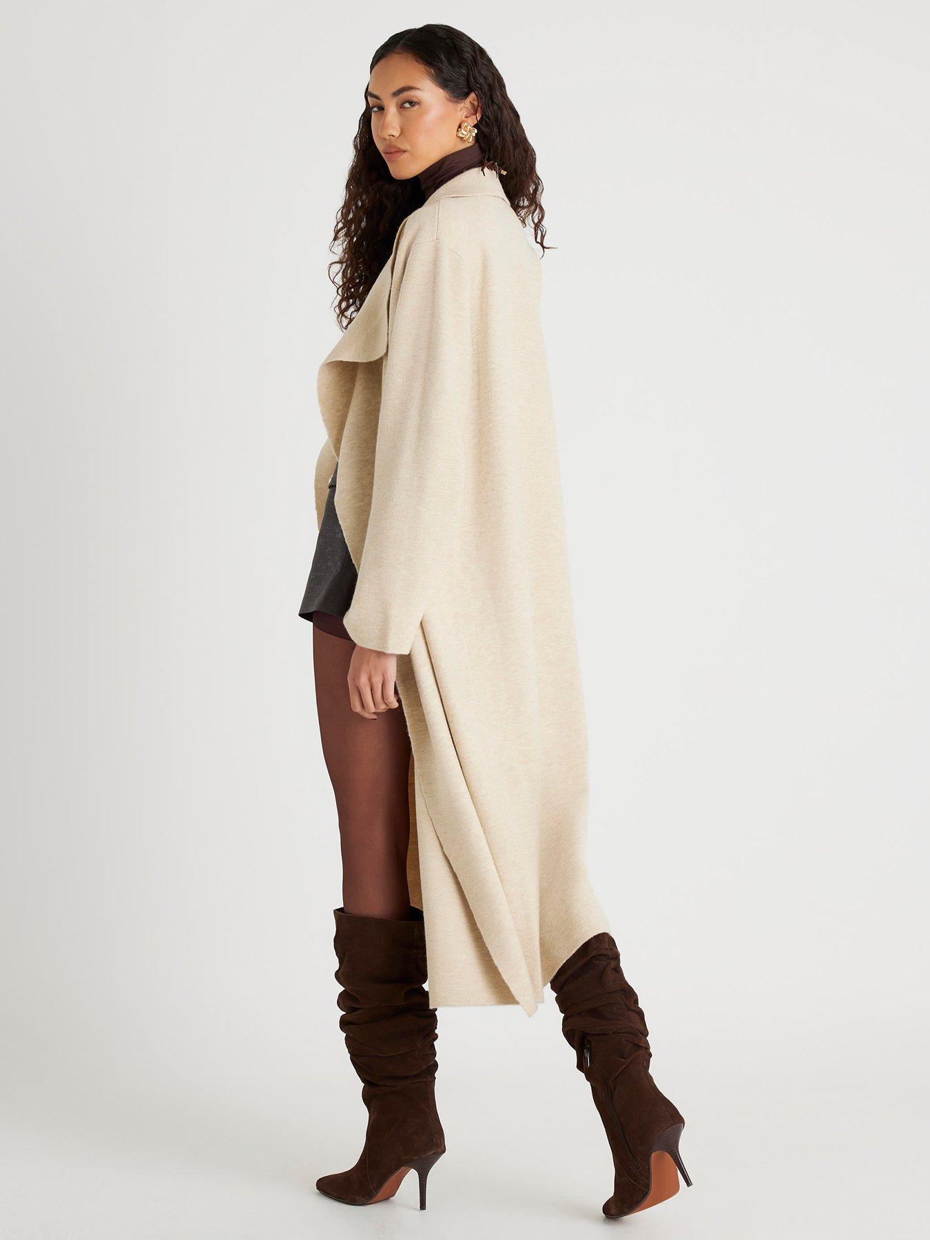 stillFront image of river-island-beige-knitted-waterfall-cardigan