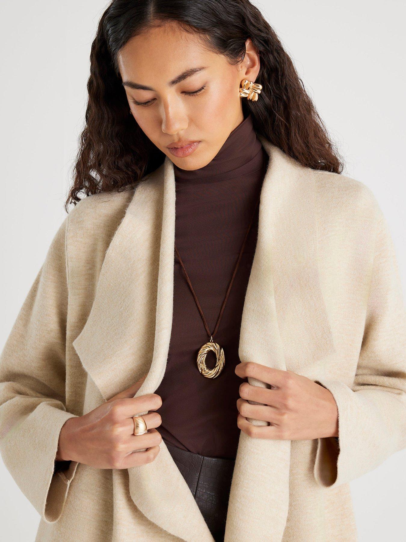  image of river-island-beige-knitted-waterfall-cardigan