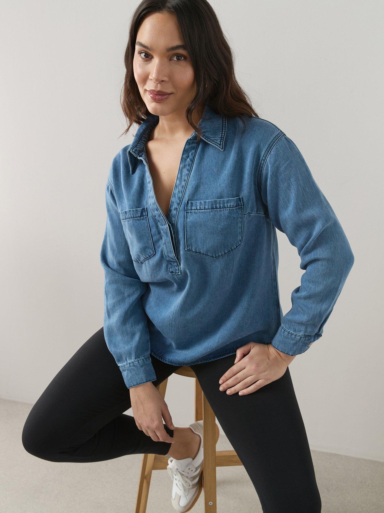 The Very Collection Curve Collared Denim Shirt - Blue