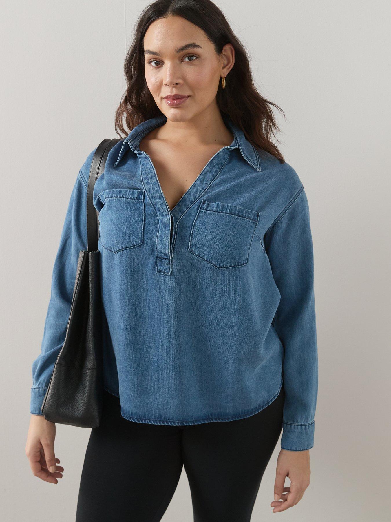  image of the-very-collection-curve-collared-denim-shirt