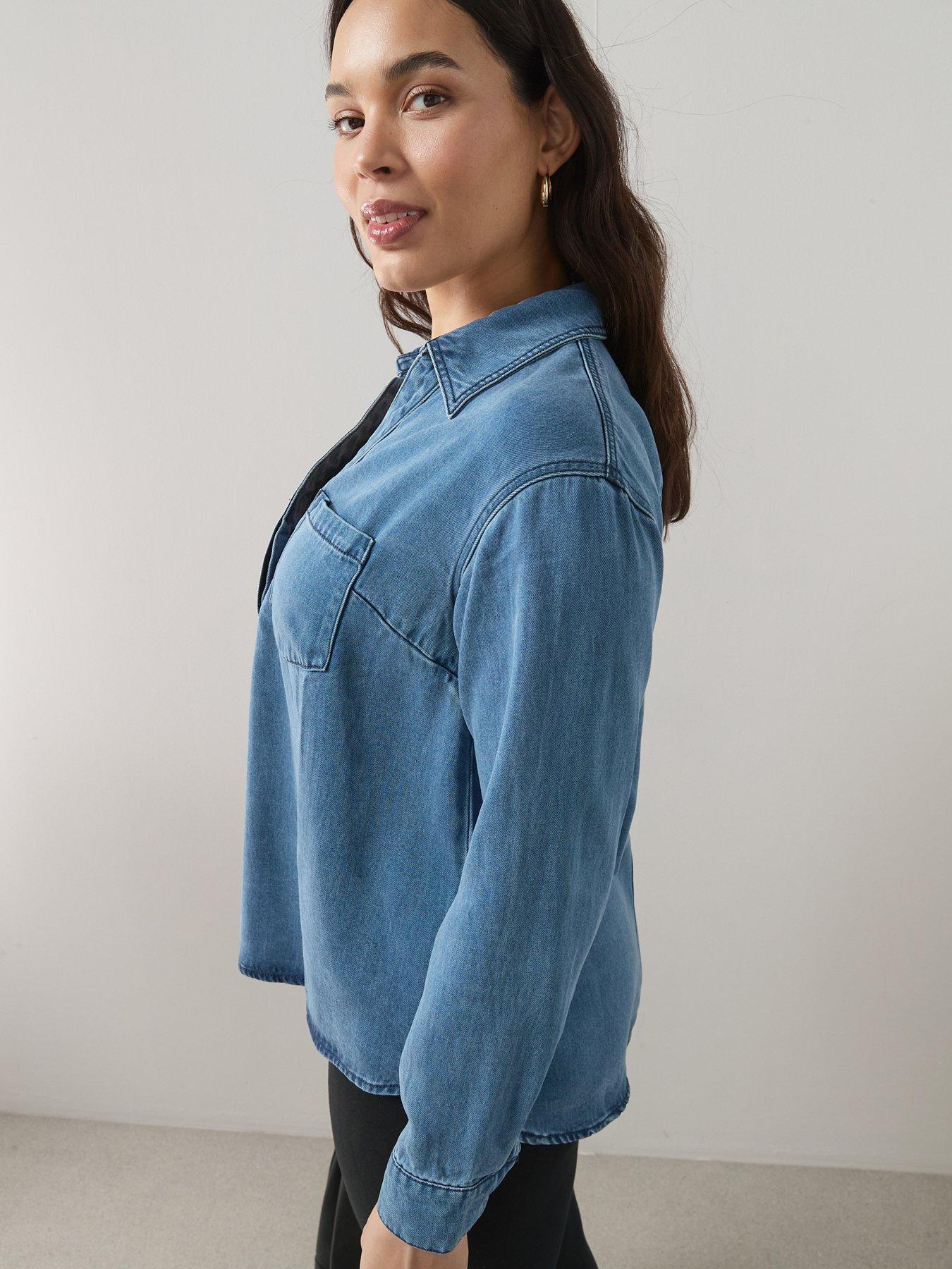  image of the-very-collection-curve-collared-denim-shirt
