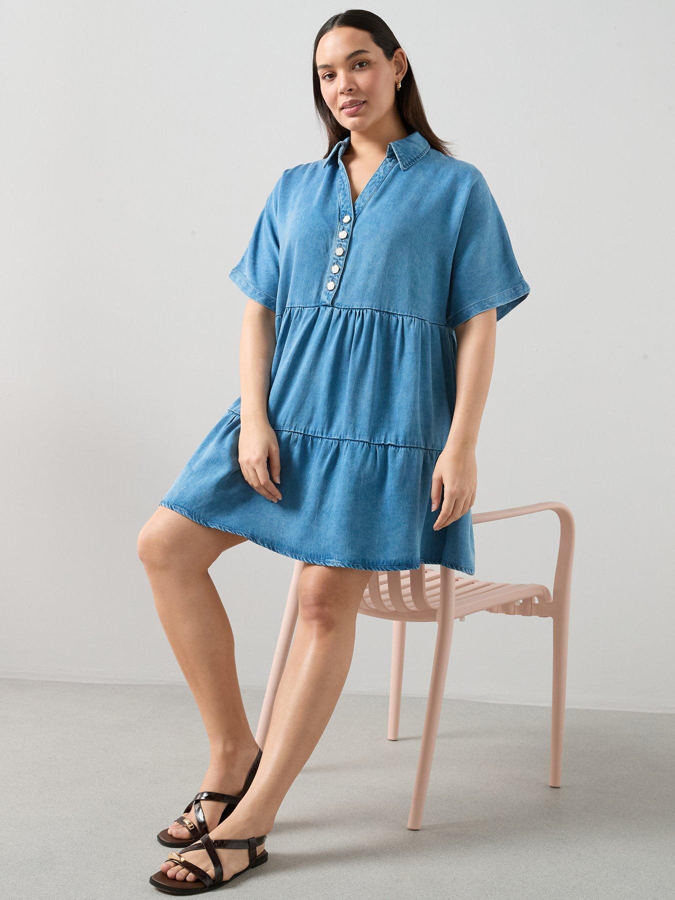 Image 3 of 6 of The Very Collection Curve Tiered Denim Dress