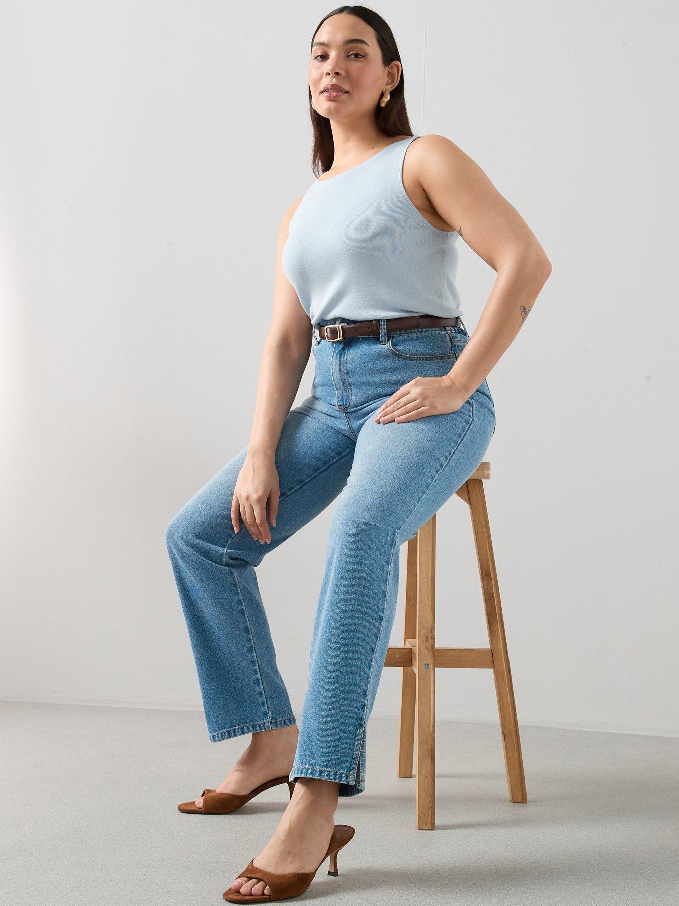  image of the-very-collection-curve-split-hem-straight-leg-jean