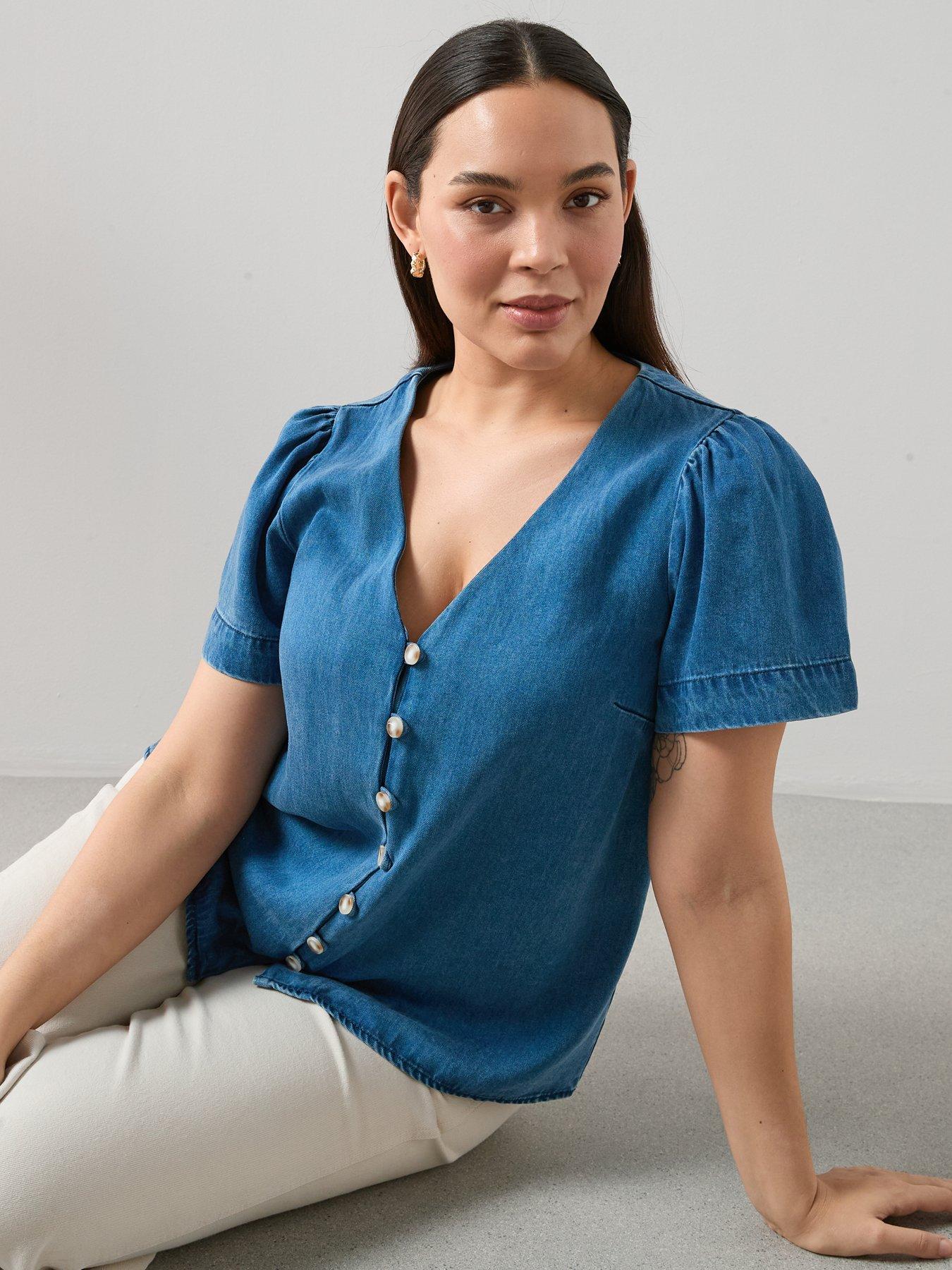 Image 5 of 6 of The Very Collection Curve Denim Button Through Blouse