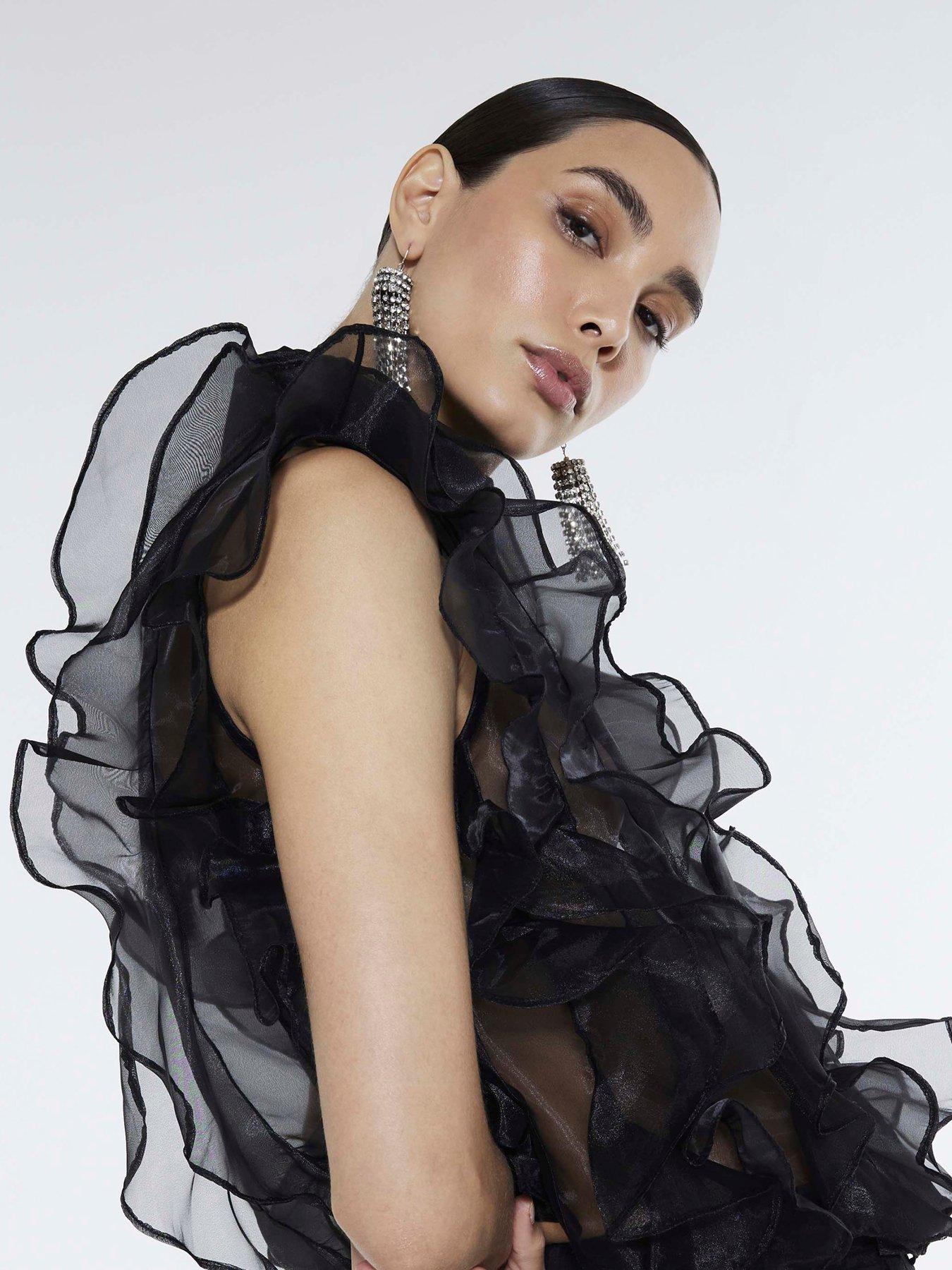  image of river-island-ruffle-blouse-black