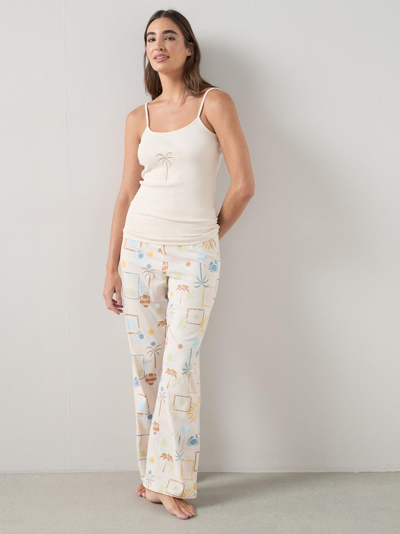 The Very Collection Embroided Palm Cami Vest And Wide Leg Bottom Pyjama Set - Multi