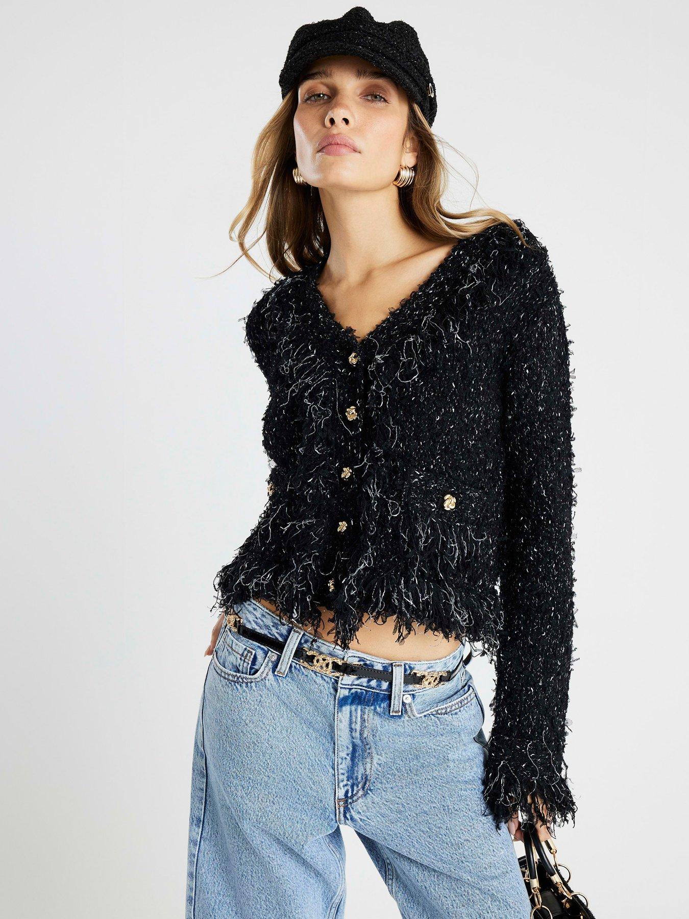 River Island Boucle Cardigan Ultimate - Black