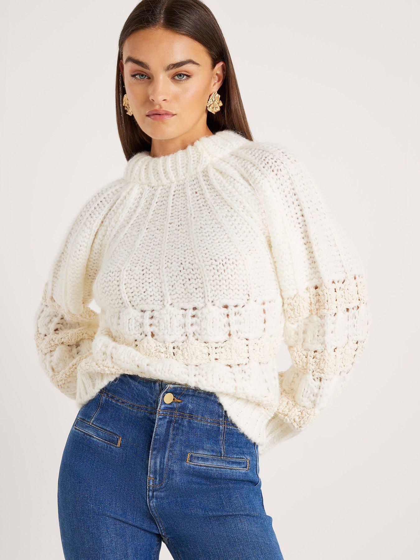 front image of river-island-knitted-pointelle-bow-back-jumper-white