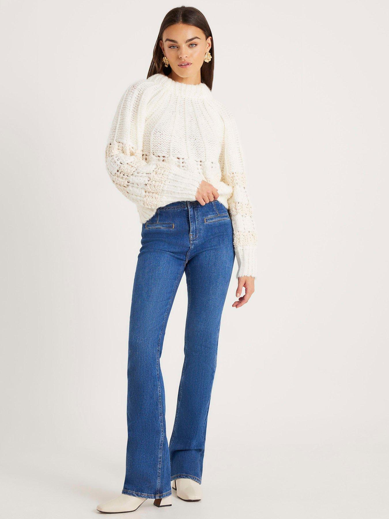  image of river-island-knitted-pointelle-bow-back-jumper-white