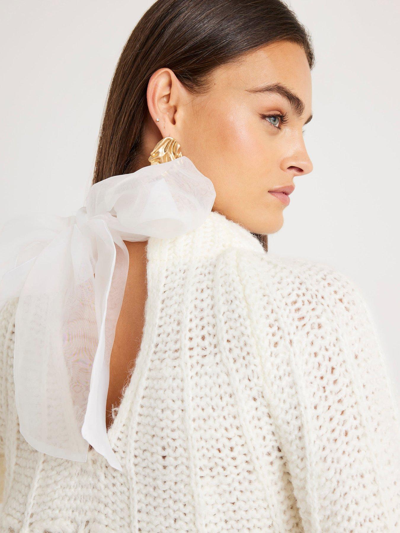  image of river-island-knitted-pointelle-bow-back-jumper-white