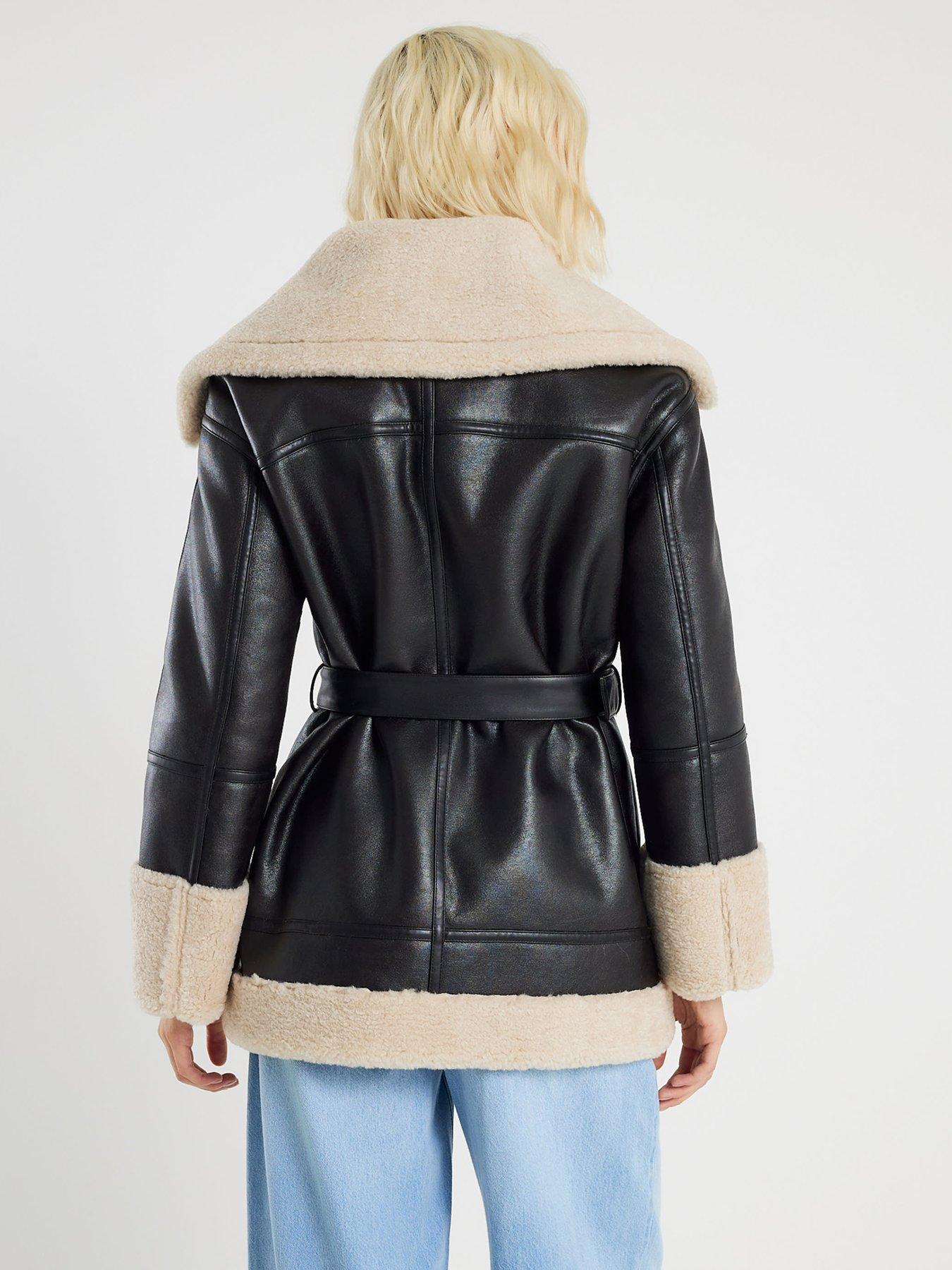  image of river-island-short-belted-aviator-coat-black