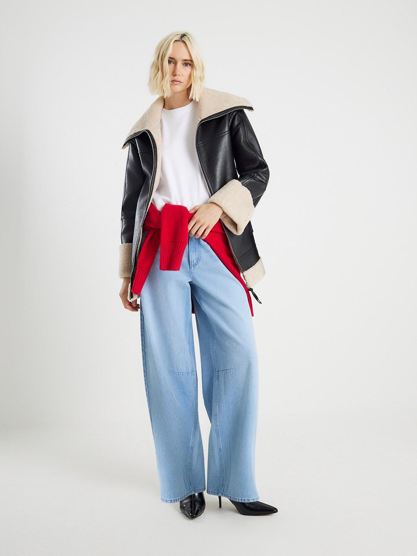  image of river-island-short-belted-aviator-coat-black