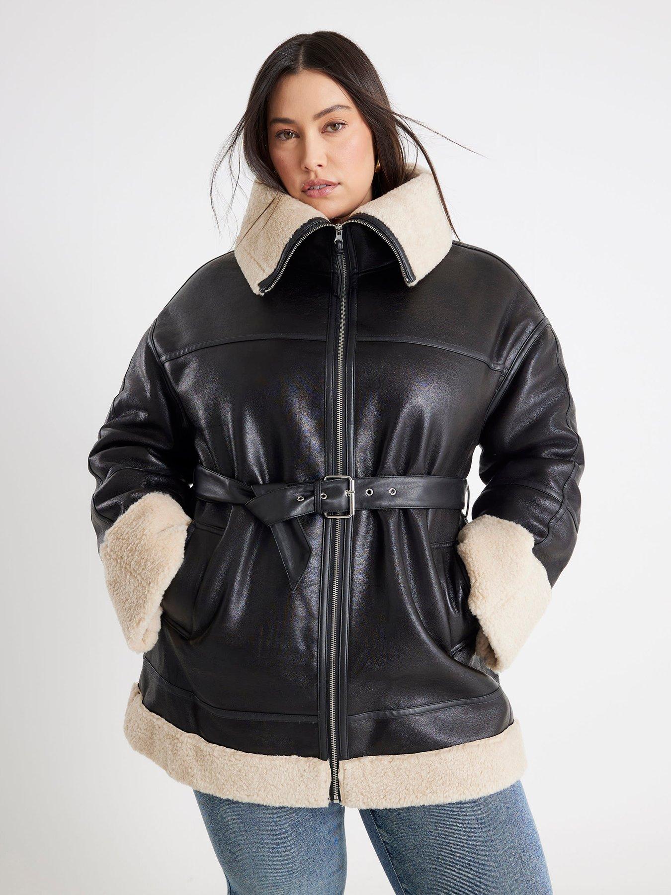  image of river-island-short-belted-aviator-coat-black