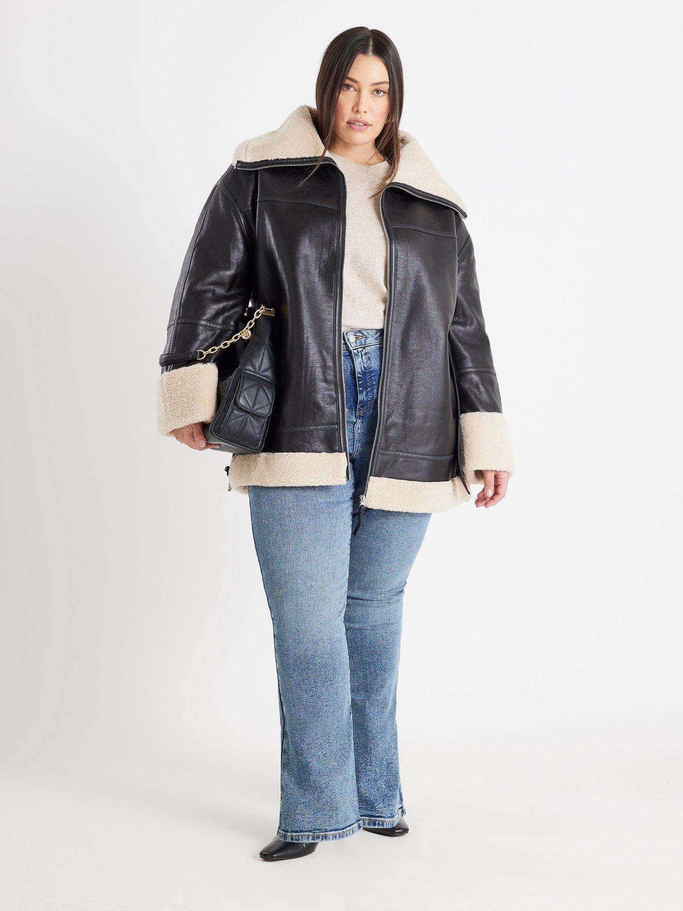  image of river-island-short-belted-aviator-coat-black